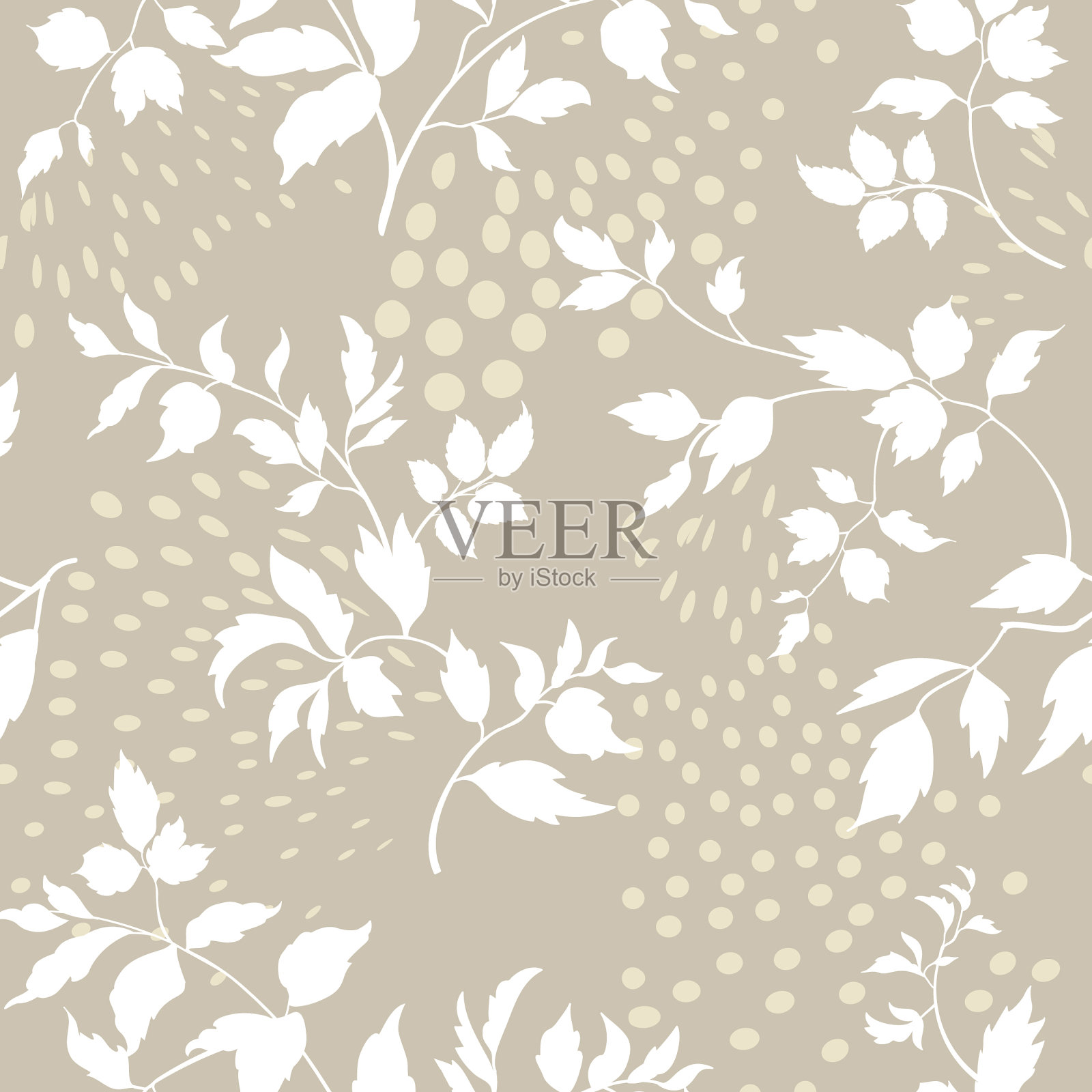 花卉无缝模式。枝具叶装饰。繁茂的自然花园纹理背景插画图片素材