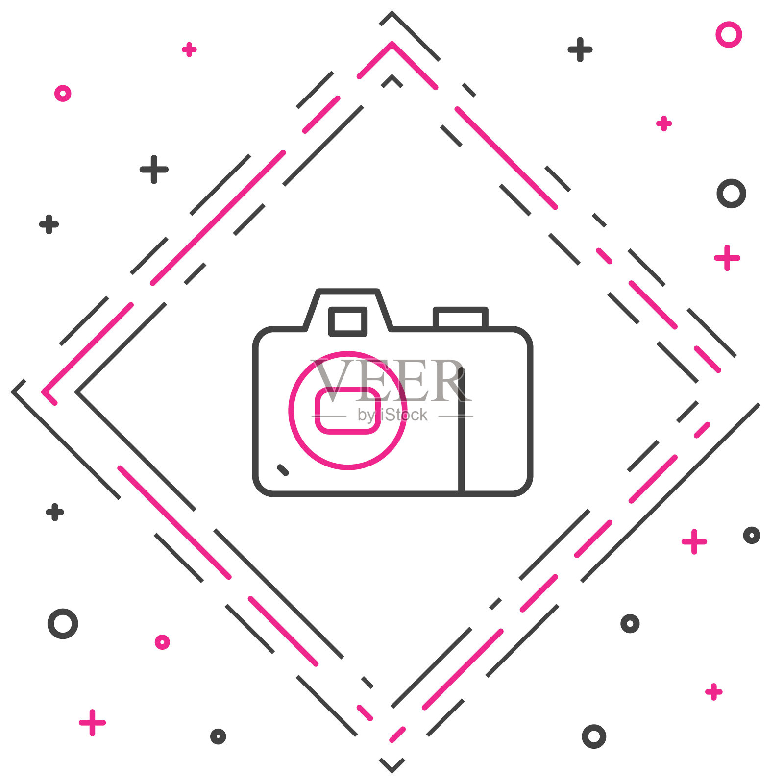 Line Photo相机图标孤立在白色背景上。与相机图标。色彩斑斓的轮廓的概念。向量图标素材