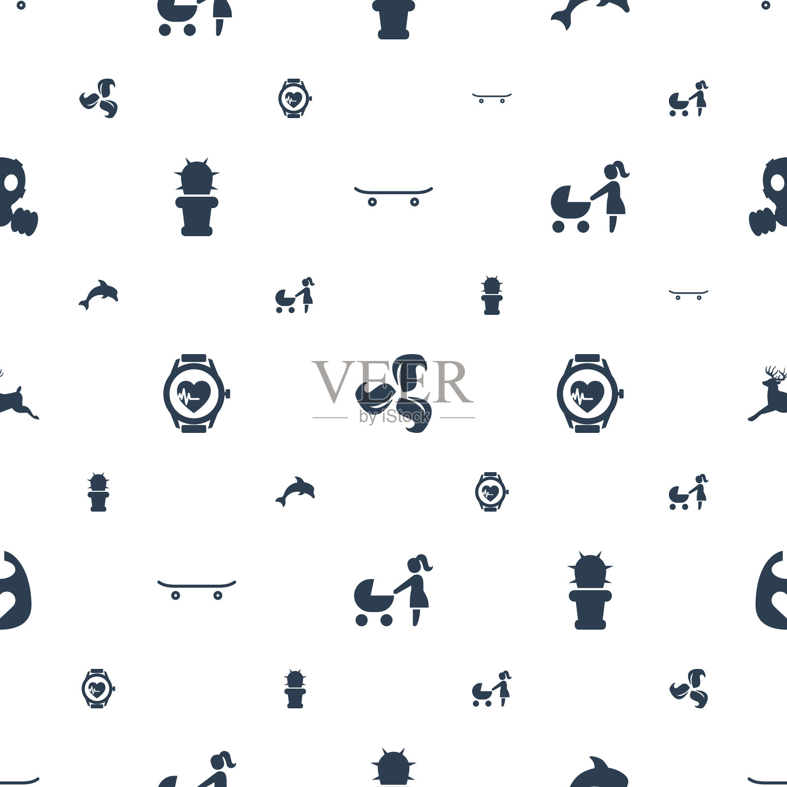 生活图标模式无缝白色背景插画图片素材