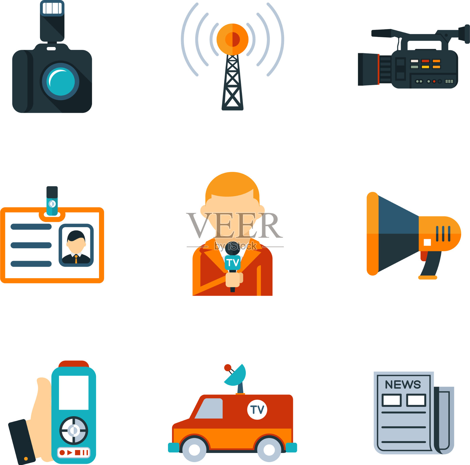 各类新闻扁平图标插画图片素材