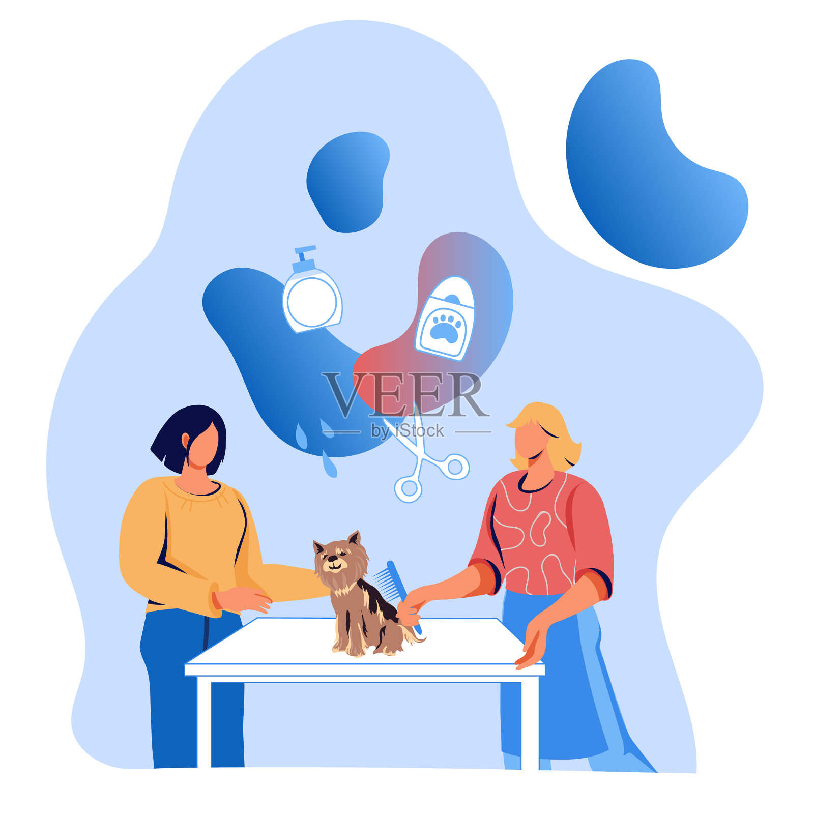 宠物洗涤和美容服务旗帜平坦设计元素图片