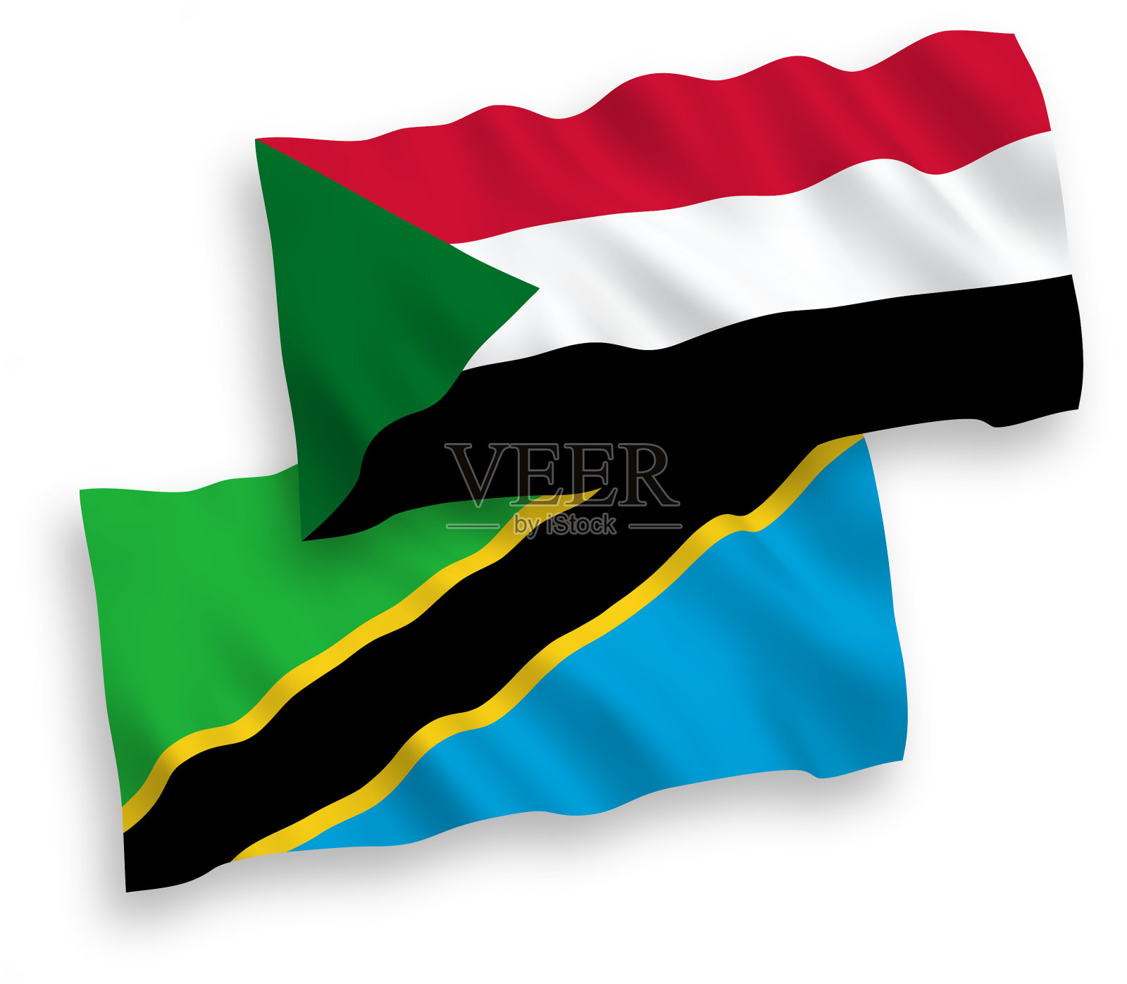 以白色为背景的苏丹和坦桑尼亚国旗设计元素图片