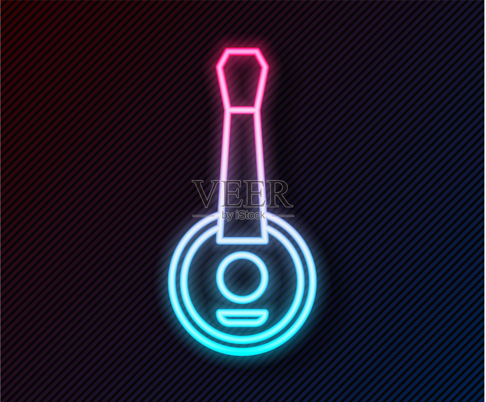 发光的霓虹线班卓琴图标孤立在黑色插画图片素材