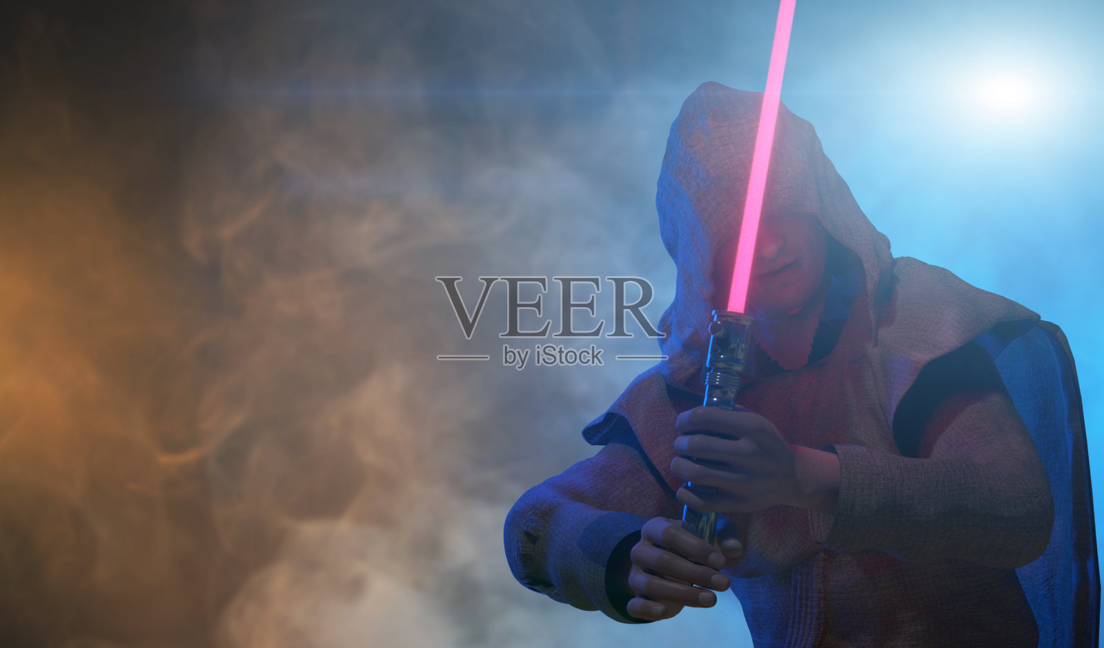 一名男子手持激光剑渲染3d照片摄影图片