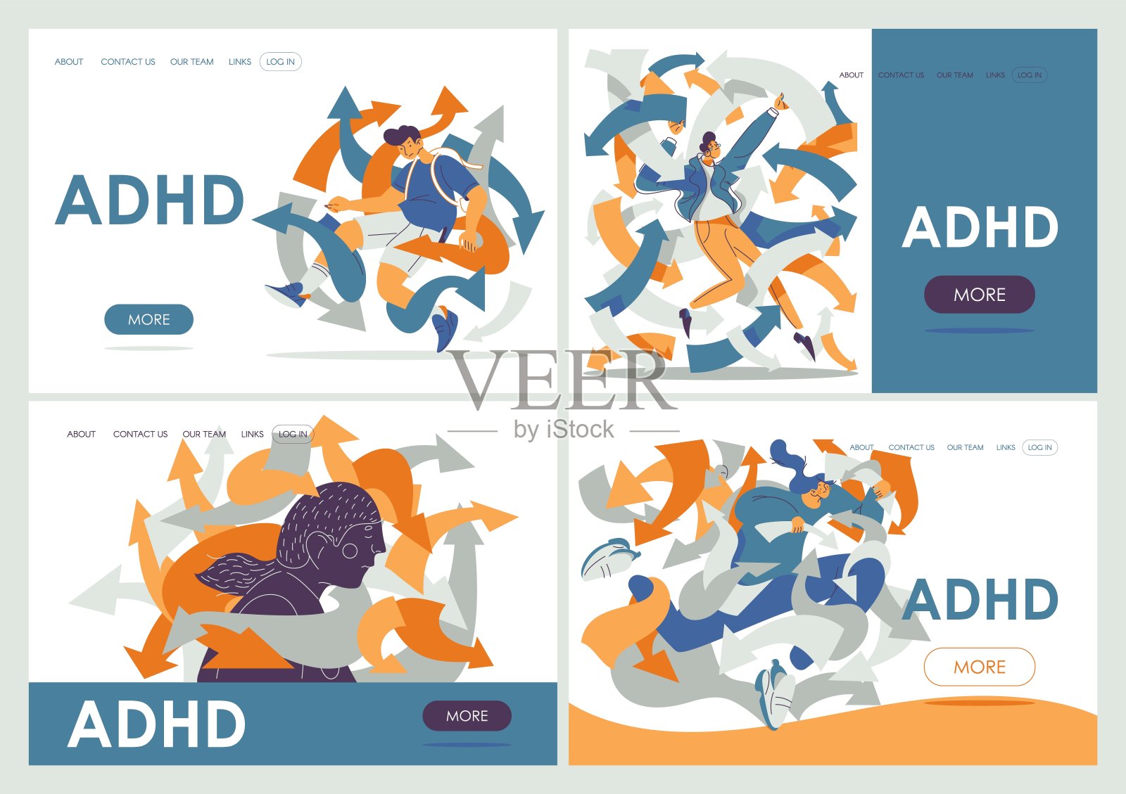 关于多动症心理问题的着陆页合集插画图片素材