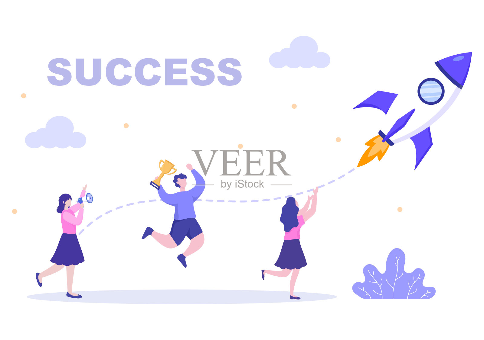 成功矢量插图实现愿景，目标，计划，目标，战略，行动，一致性的成功。着陆页模板插画图片素材