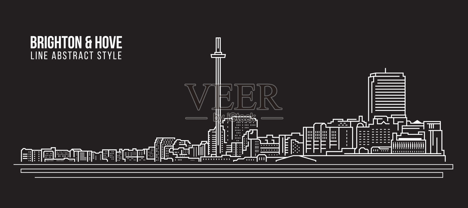 城市景观建筑线条艺术矢量插图设计-布莱顿和霍夫市插画图片素材