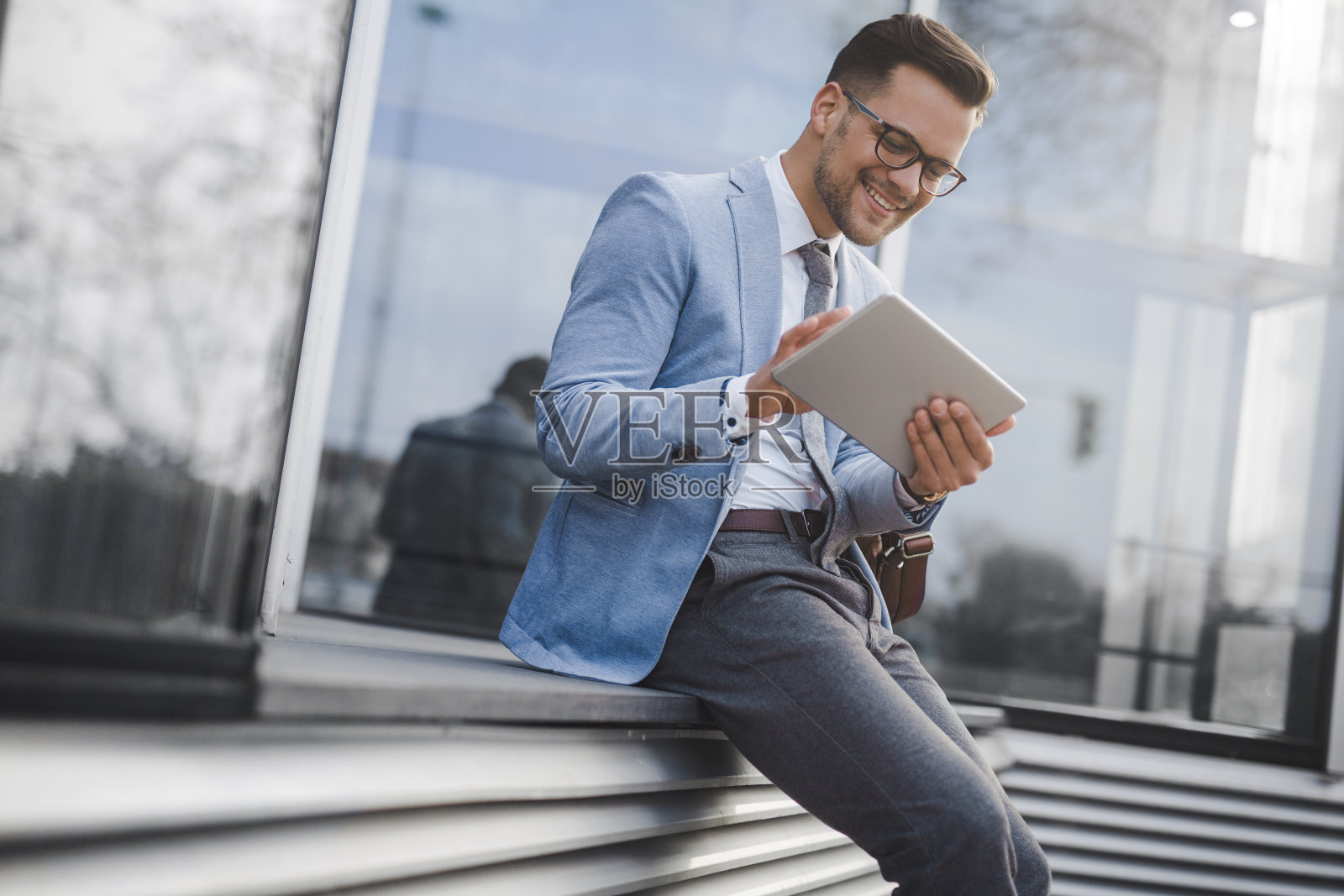 愉快的高管在停顿中照片摄影图片