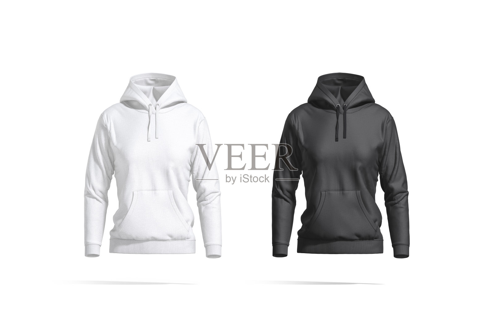 空白黑人和白人妇女运动帽衫模型，正面视图照片摄影图片