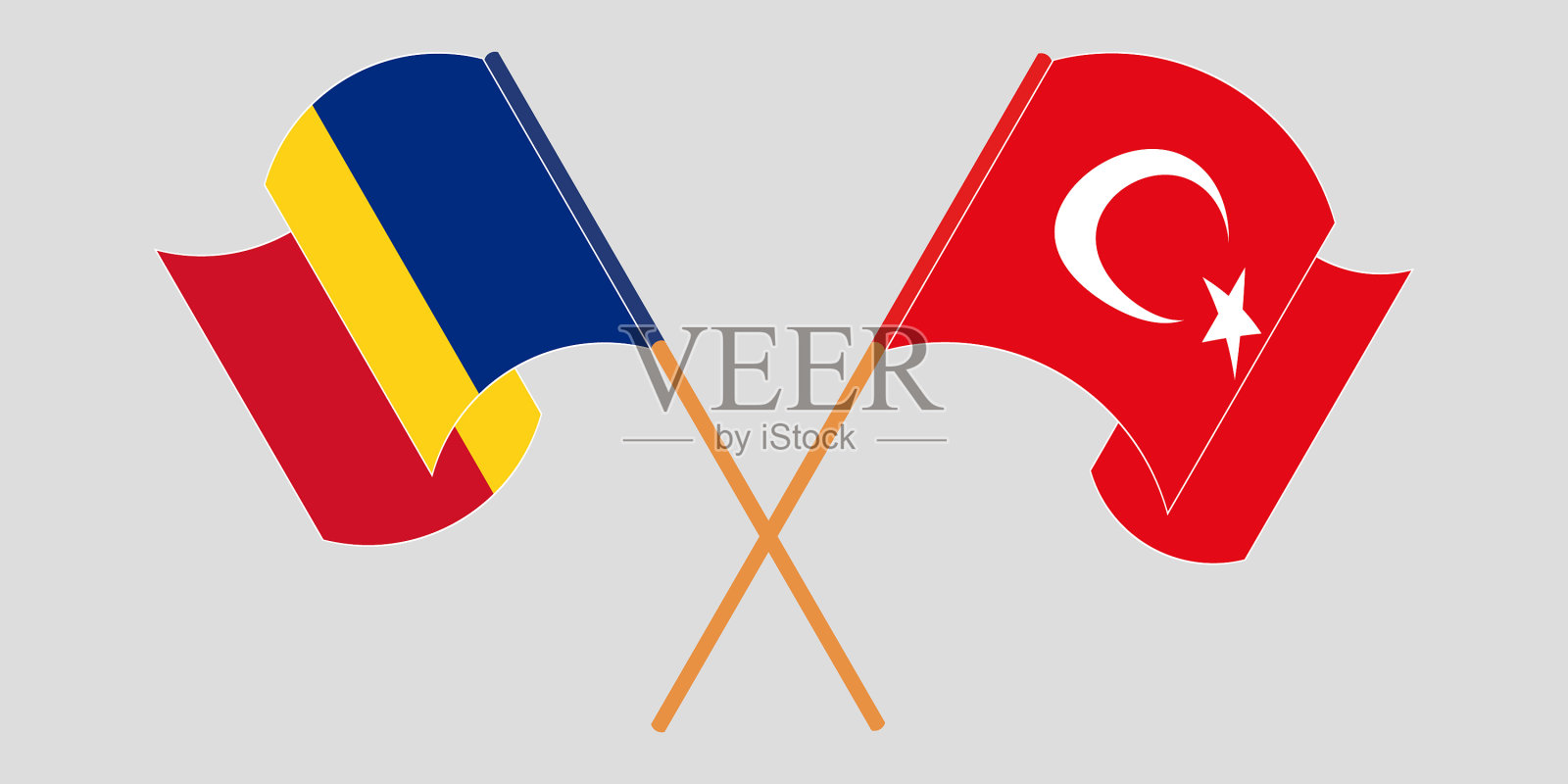交叉挥舞着罗马尼亚和土耳其的旗帜插画图片素材