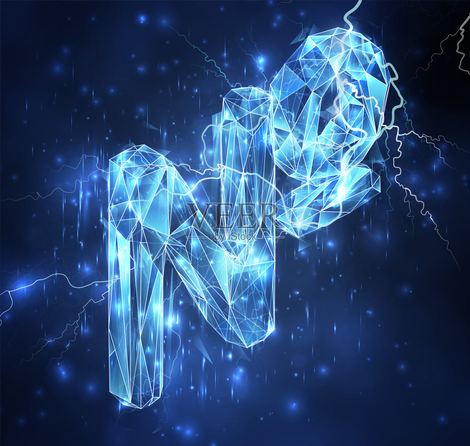 在蓝色天空的背景上的3d矢量对象。雷声和闪电。强壮和力量设计元素图片