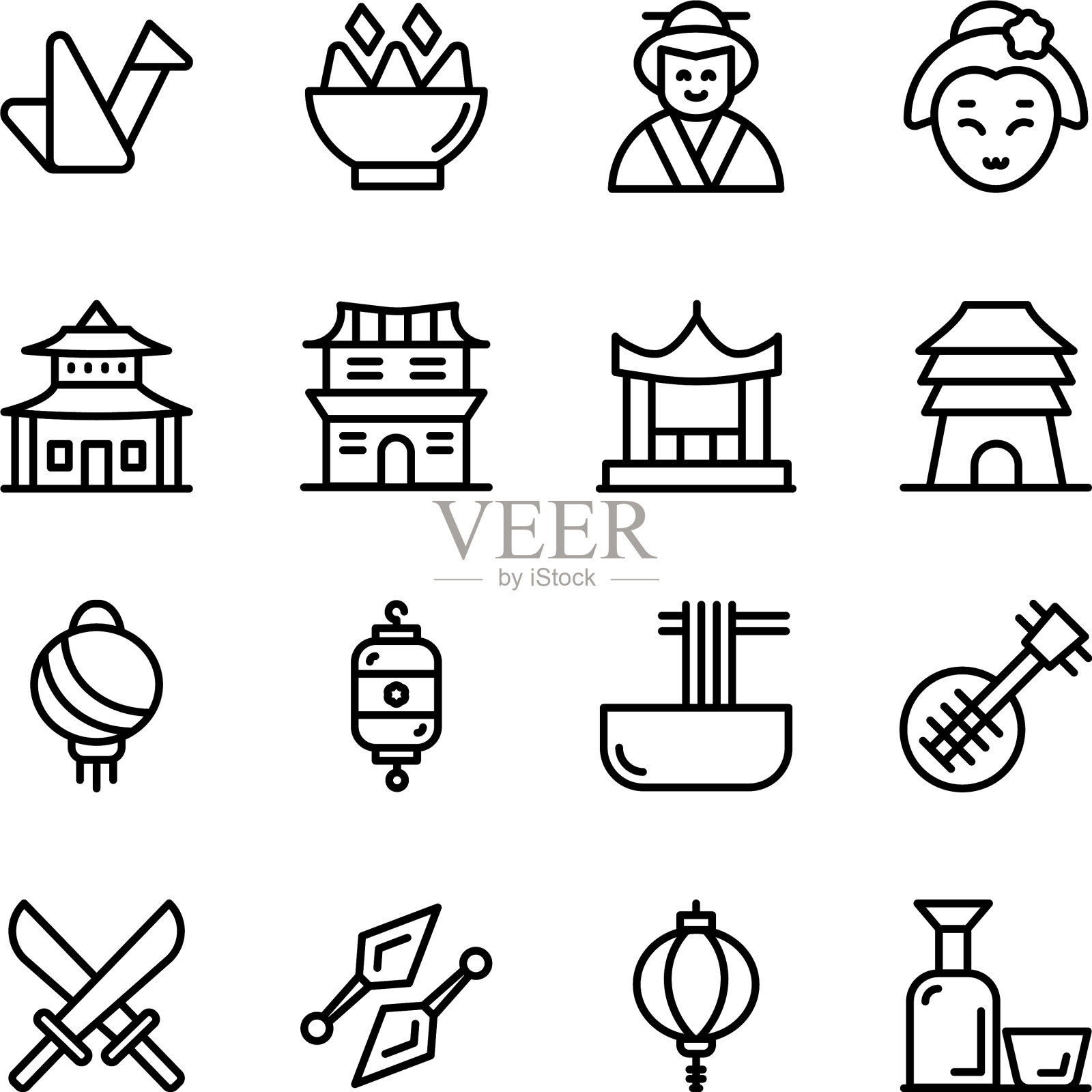 日本文化图标在线条风格包插画图片素材