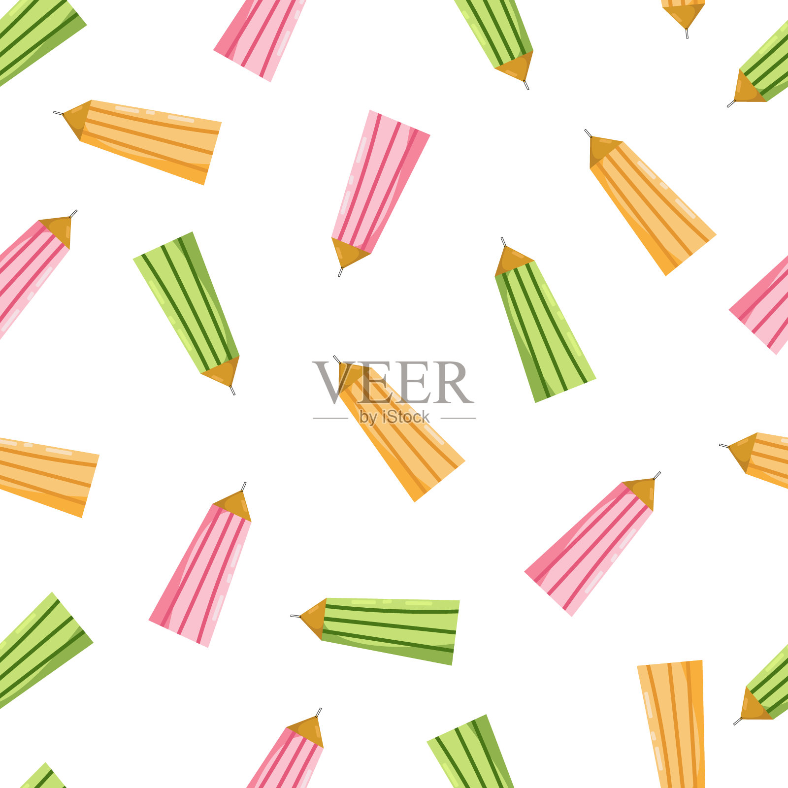 无缝图案与彩色铅笔。手绘矢量插图与cryons，油漆，调色板，笔刷。回到学校插画图片素材