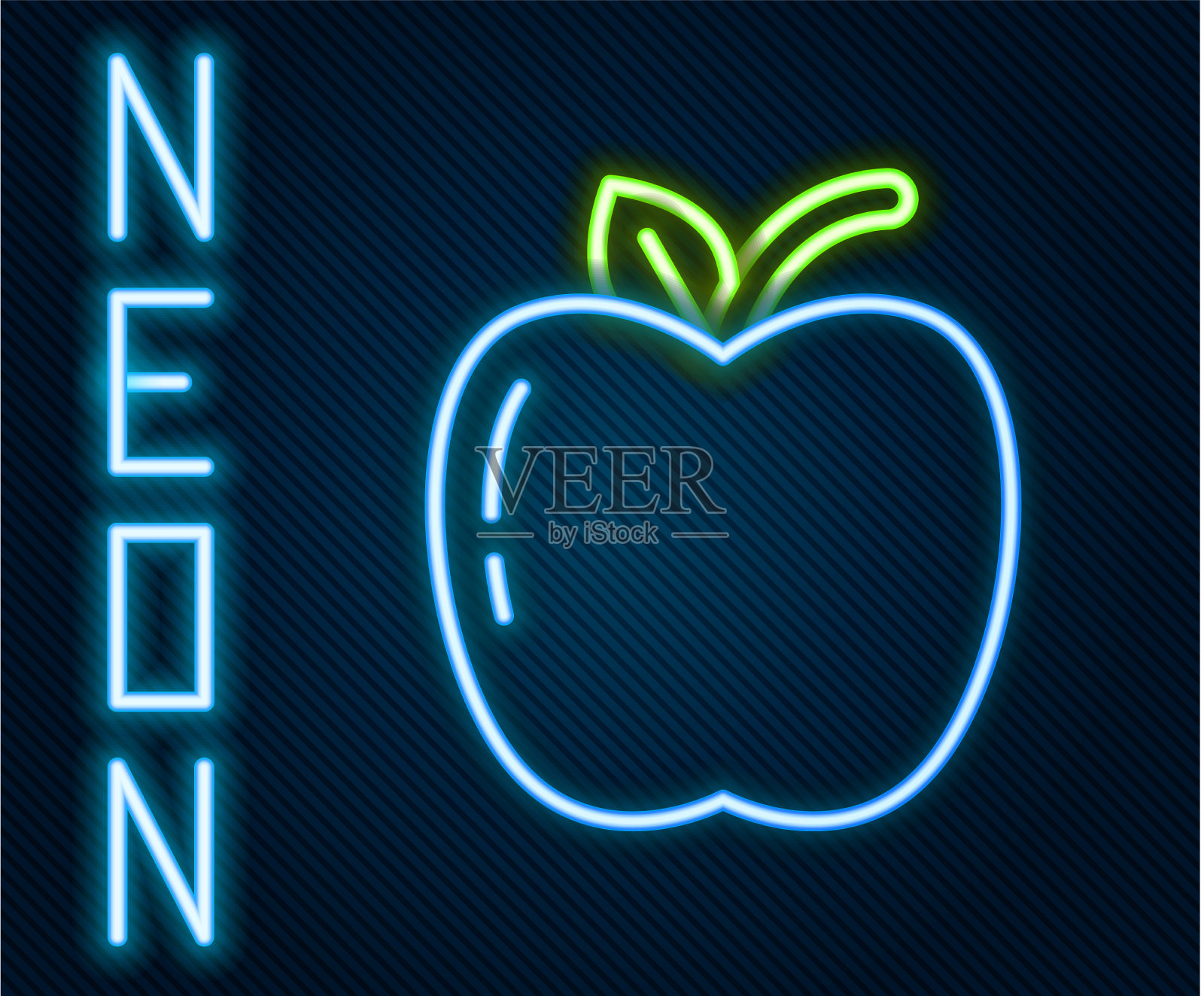 发光的霓虹灯线苹果图标孤立在黑色插画图片素材