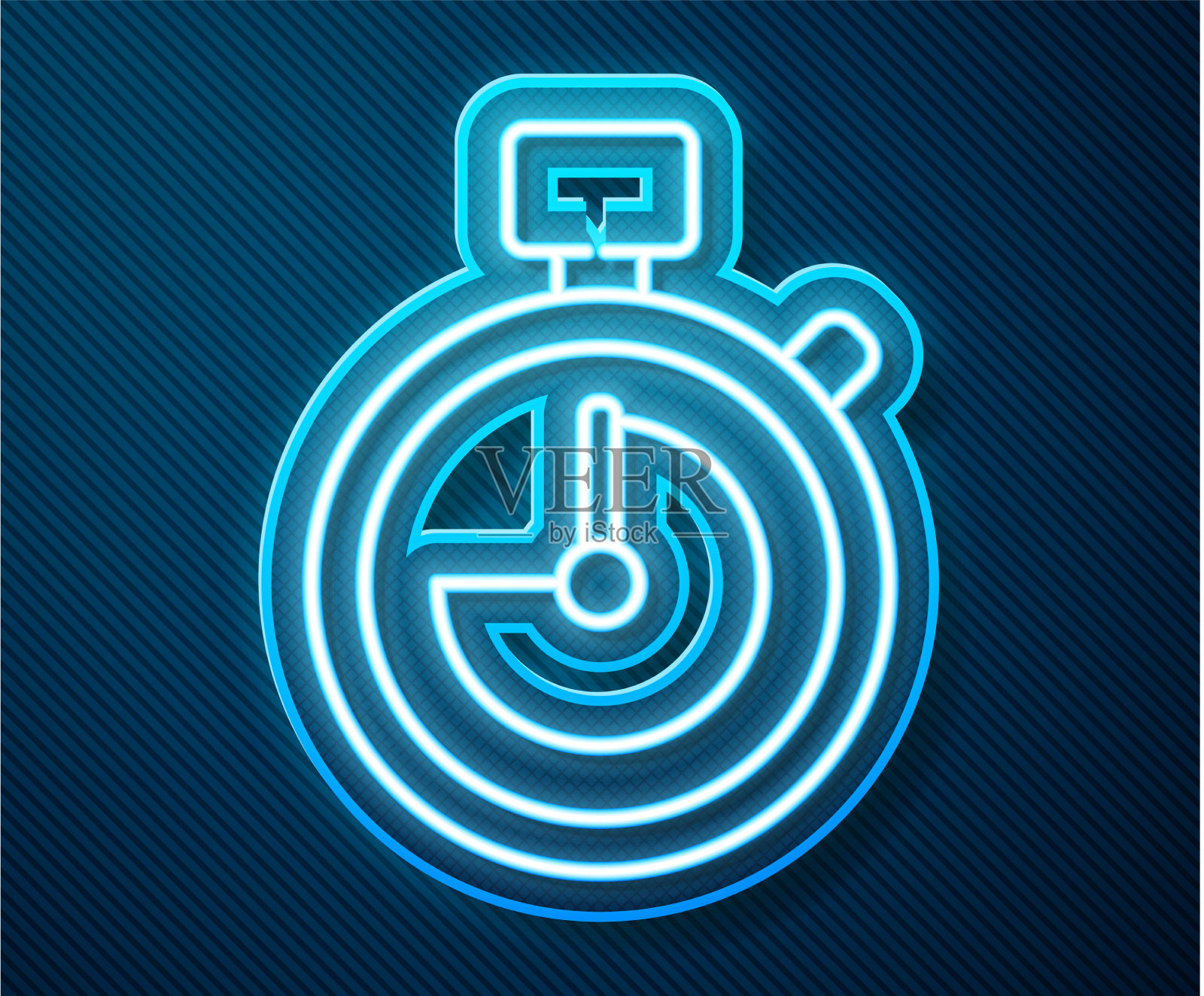 发光的霓虹灯线秒表图标隔离在蓝色插画图片素材