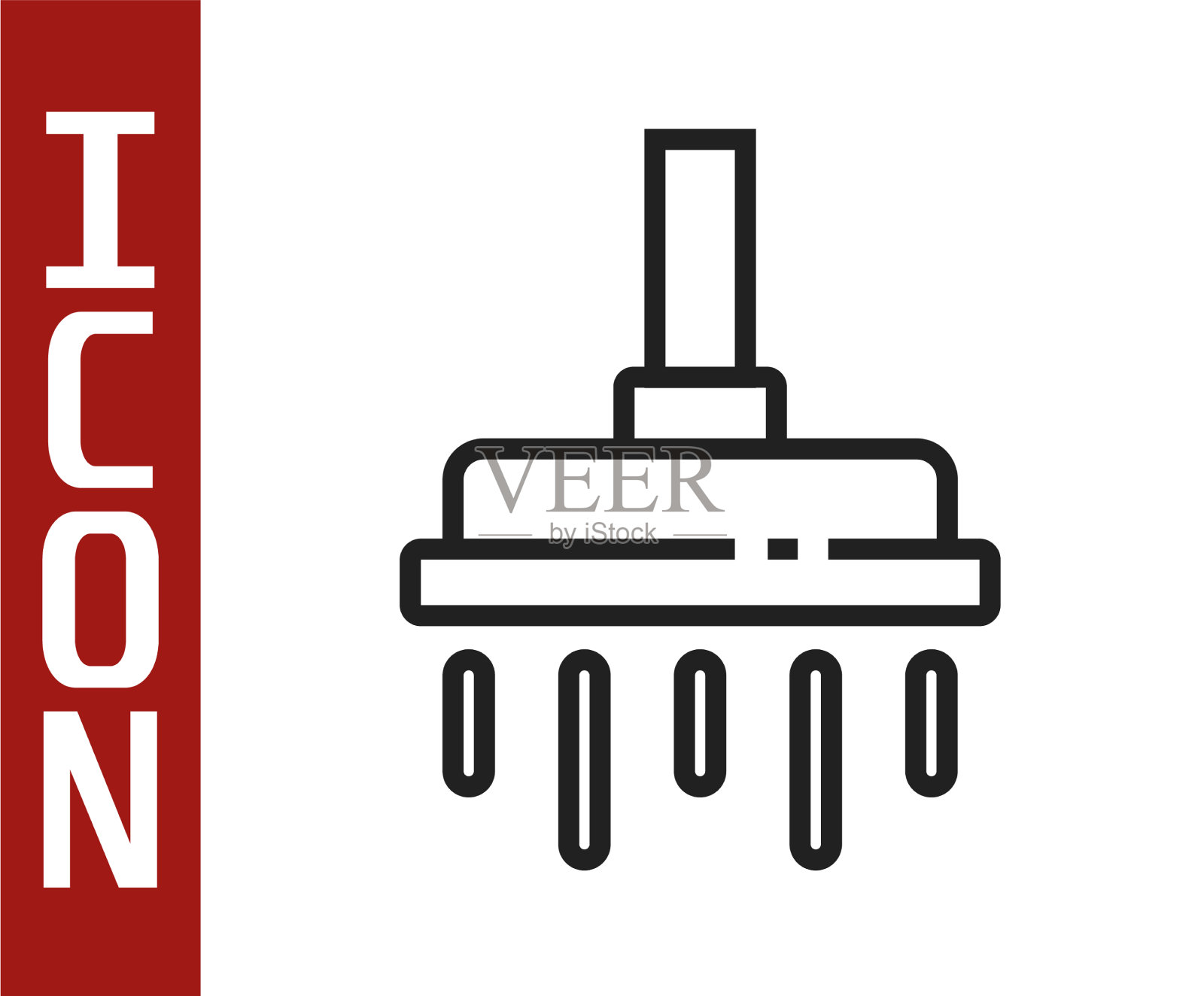 黑线淋浴头与水滴流动插画图片素材