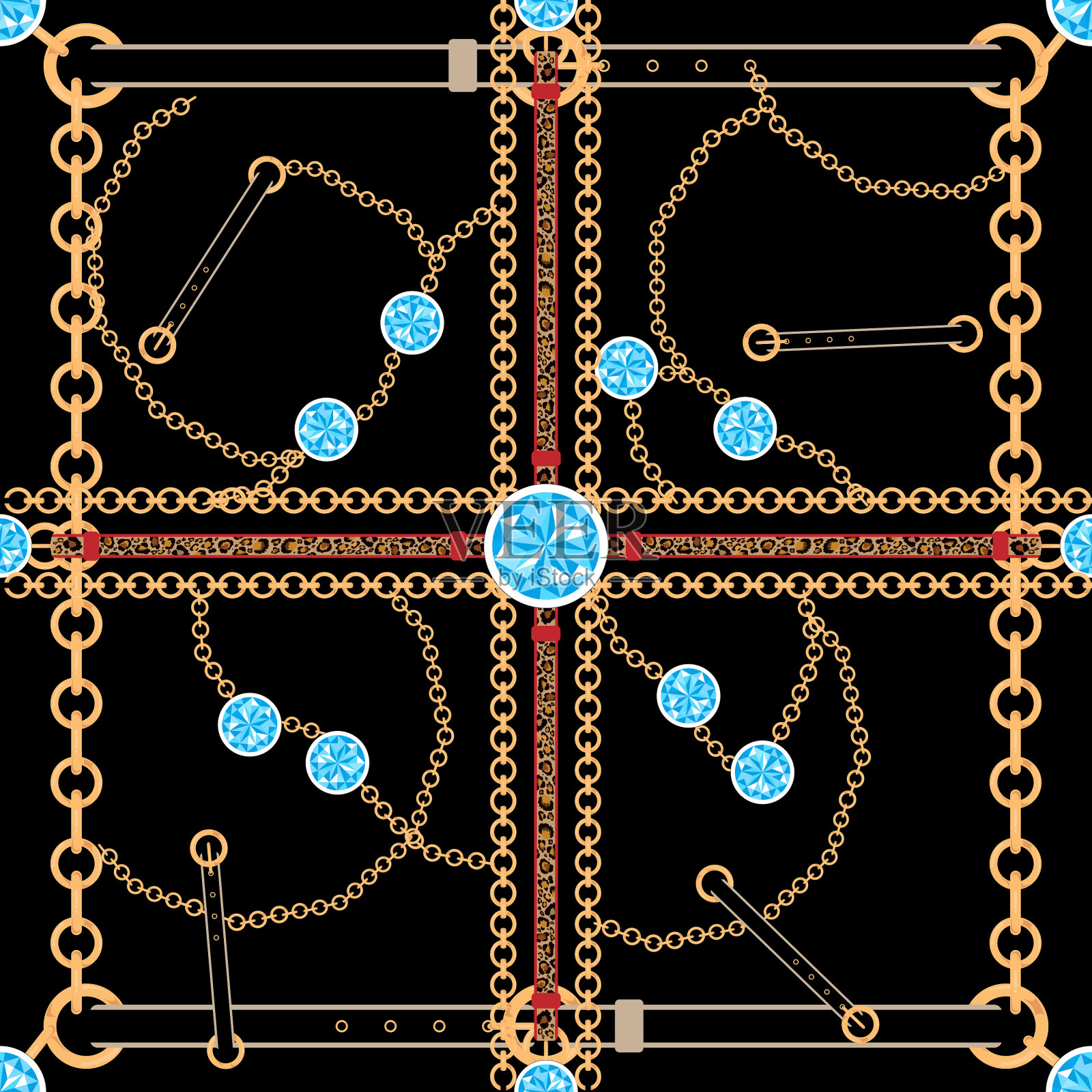 无缝图案巴洛克时尚金链插画图片素材