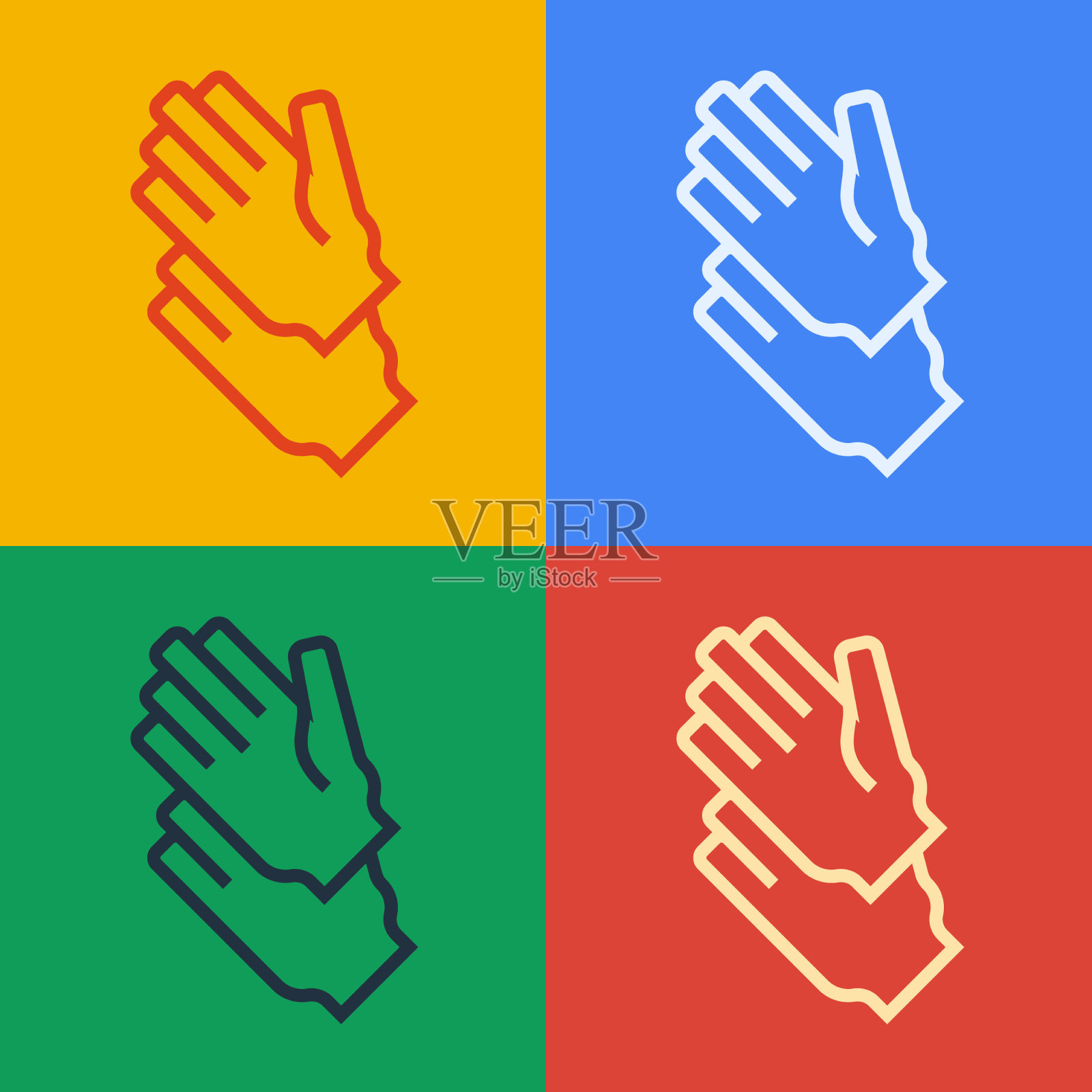 波普艺术线橡胶手套图标隔离上的颜色插画图片素材