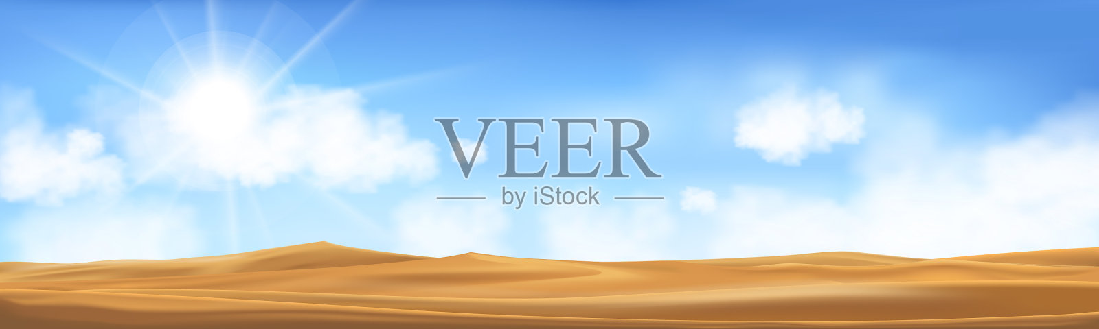 蓝天白云，沙漠景观插画图片素材