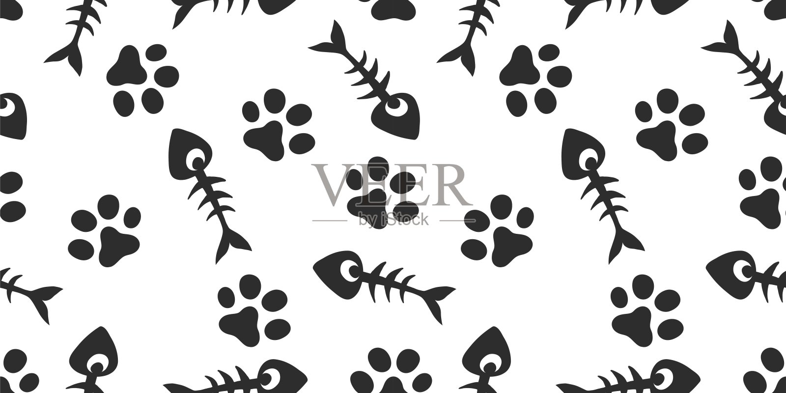 宠物的痕迹。猫爪猫或狗的爪子骨头。无缝的背景。插画图片素材