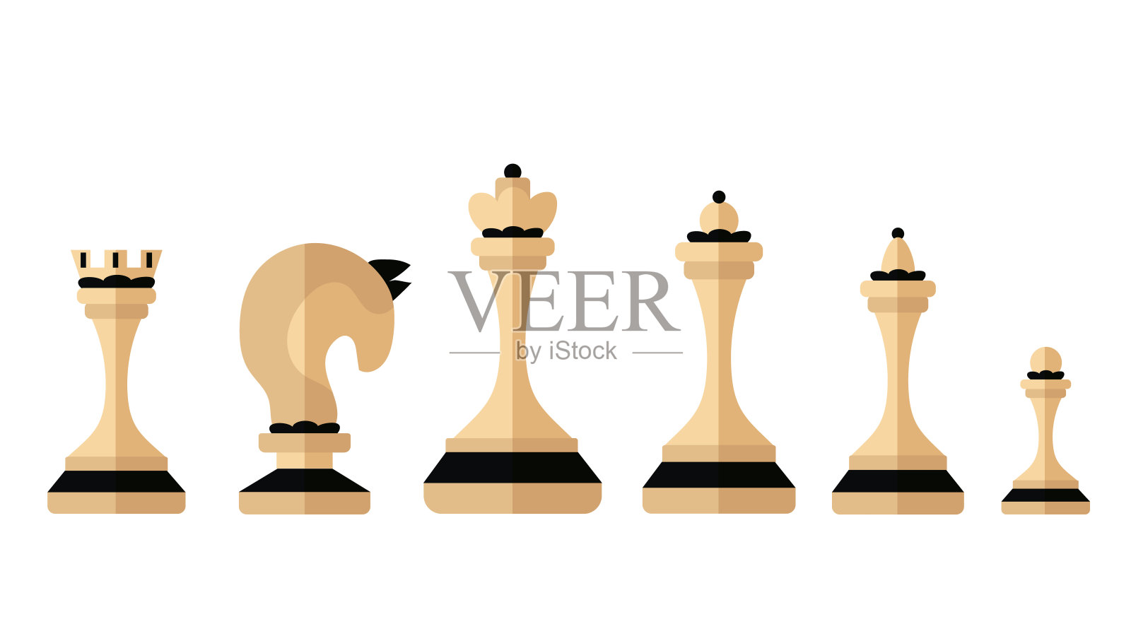 一套剪影象棋在白色的背景。国际象棋的收藏。平面矢量插图的象棋游戏。国际象棋图标包括国王、王后、主教、骑士、车、卒。插画图片素材