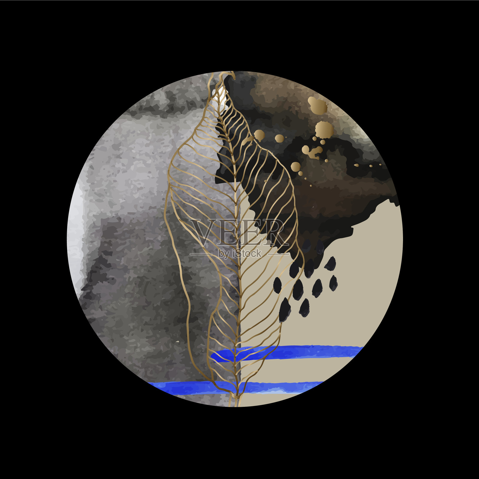 抽象的组成与水彩斑点线条插画图片素材