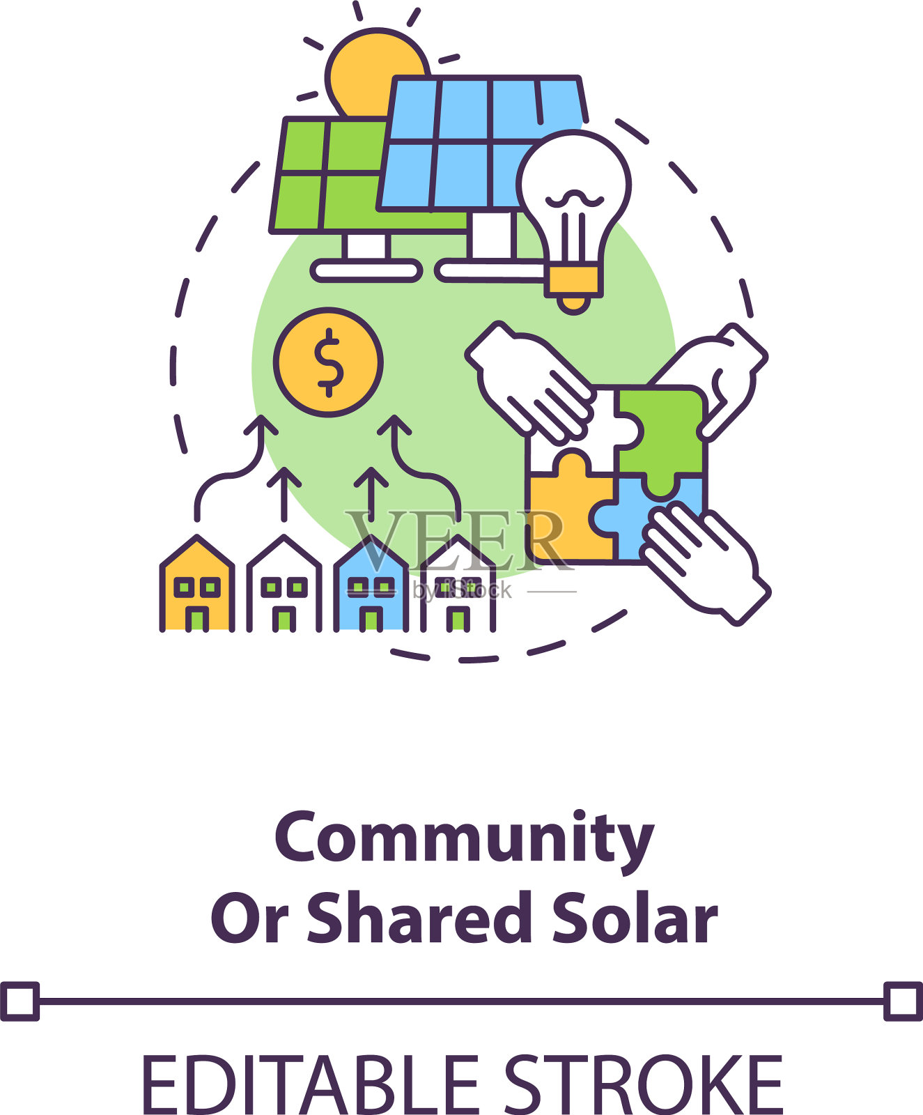社区或共享太阳能概念图标插画图片素材