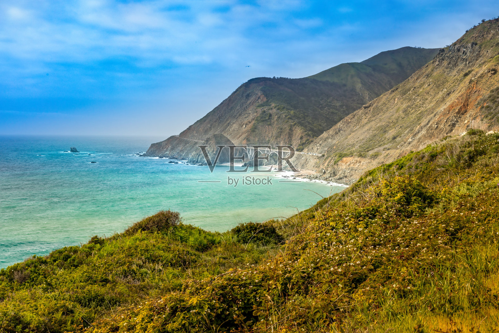 大苏尔海岸的全景，和比克斯比桥，加利福尼亚照片摄影图片