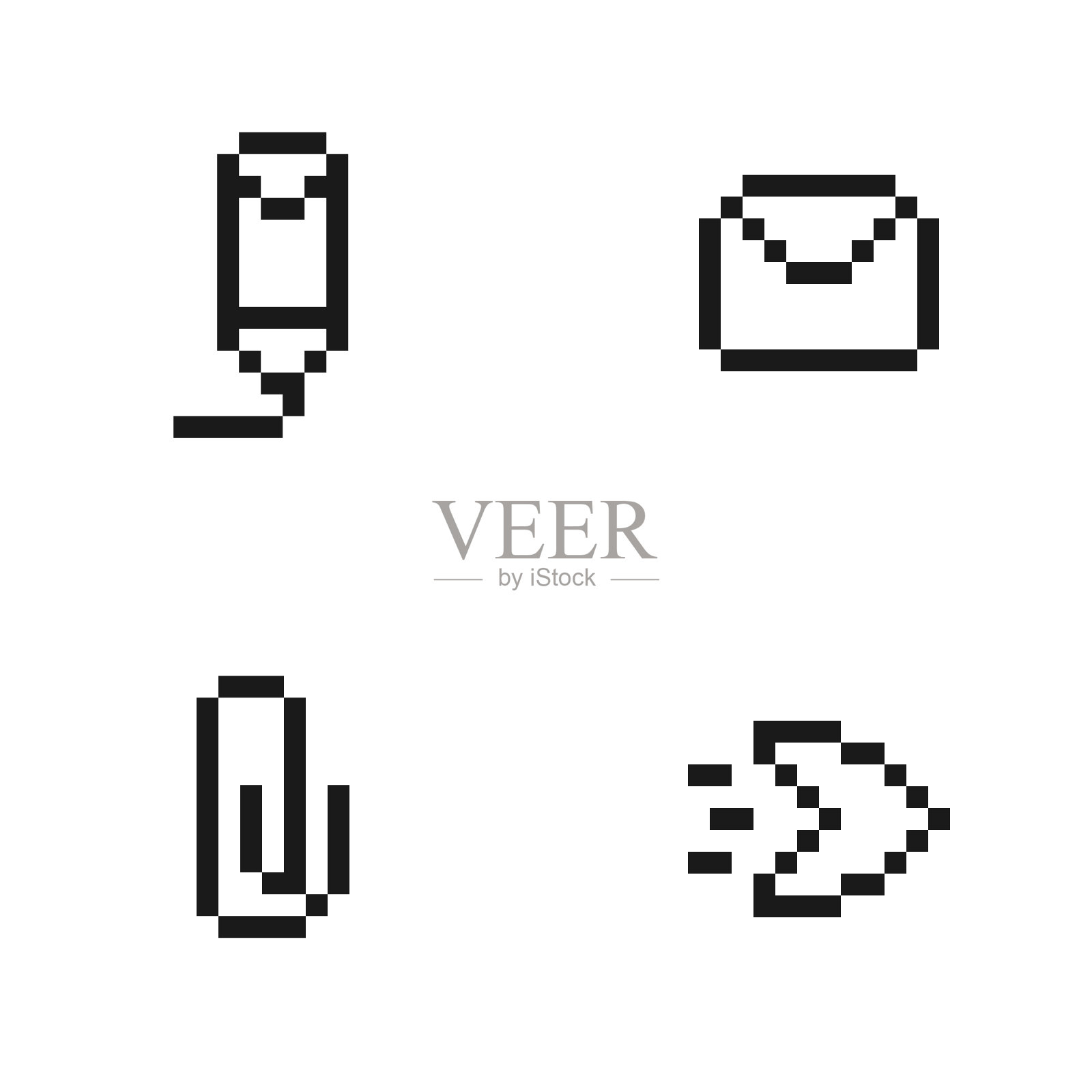 集合联系我们图标。黑白电子邮件图标像素艺术收藏，矢量插图图标素材