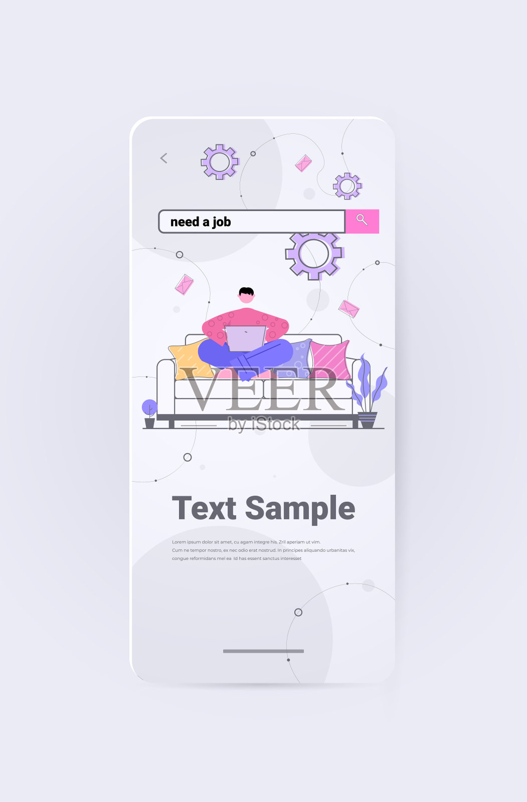 男士求职者用笔记本电脑选择需要的工作在搜索栏找到工作在线招聘服务的概念设计模板素材