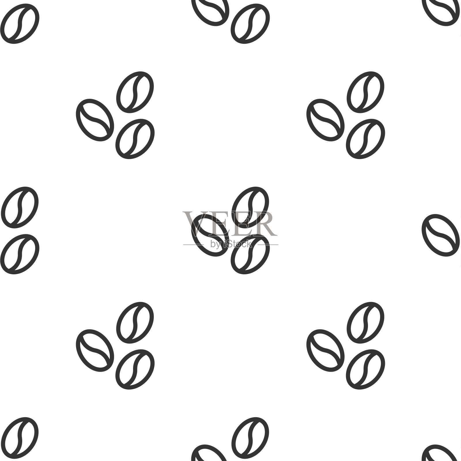 无缝模式与咖啡豆在白色的背景。平面向量点缀。插画图片素材