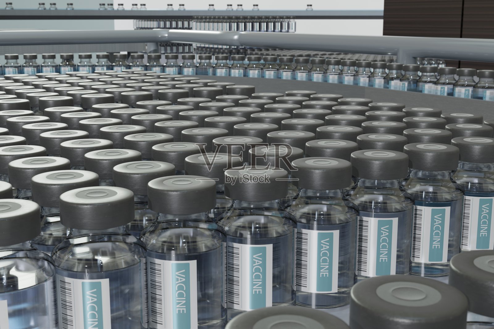 工厂里成排的个人剂量瓶疫苗照片摄影图片