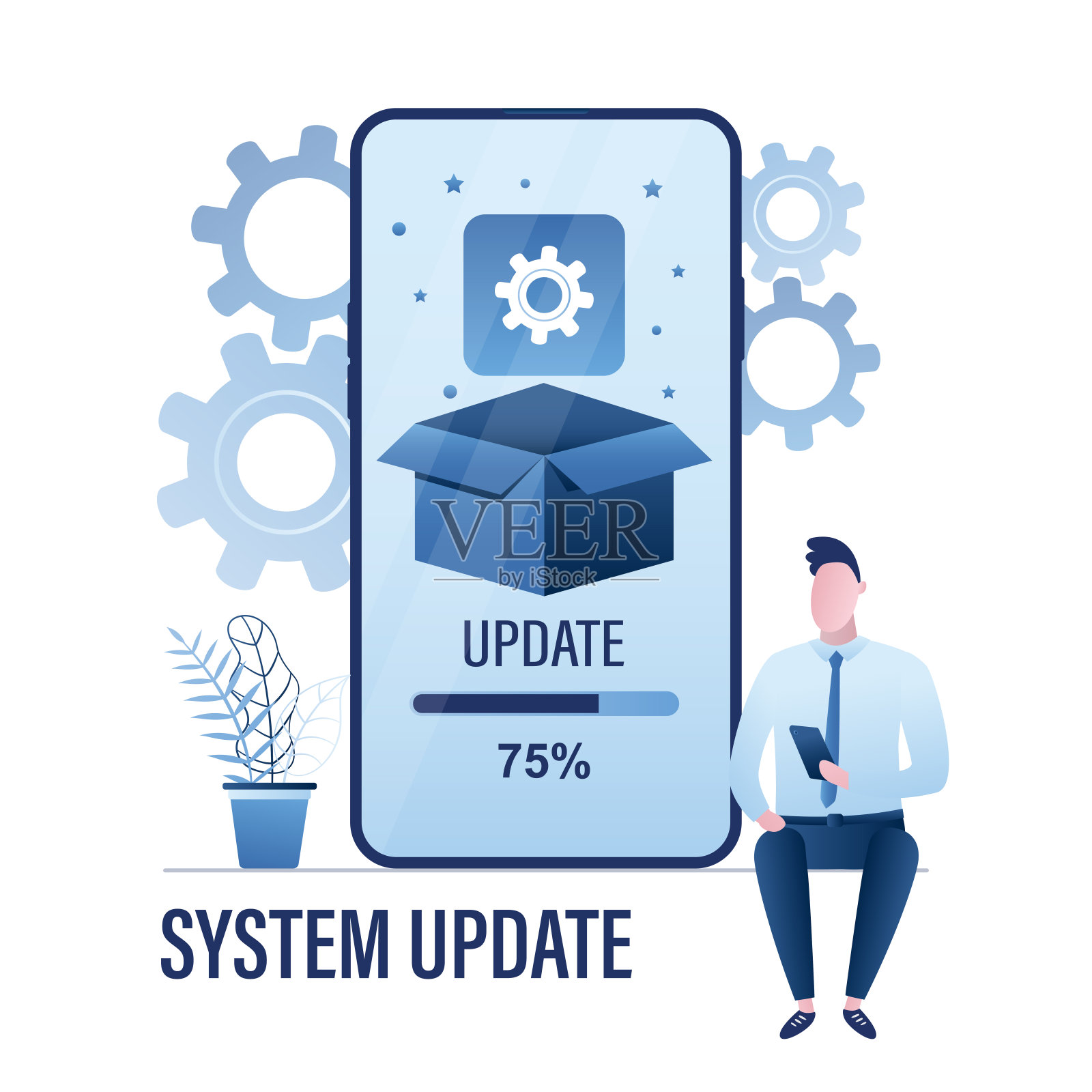 在智能手机屏幕上更新移动系统。升级操作系统插画图片素材