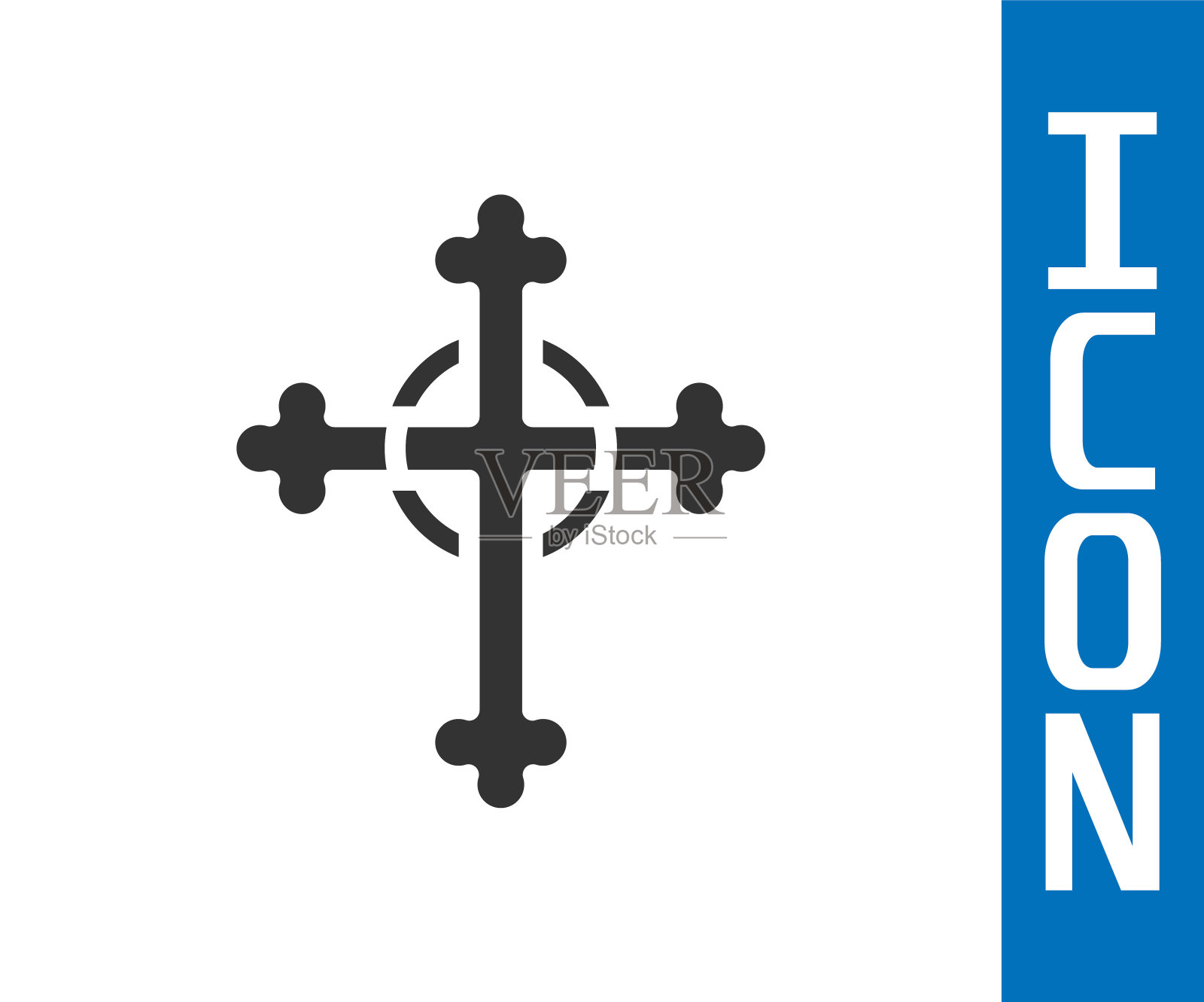 灰色基督教十字图标孤立在白色背景。教堂的十字架。向量插画图片素材