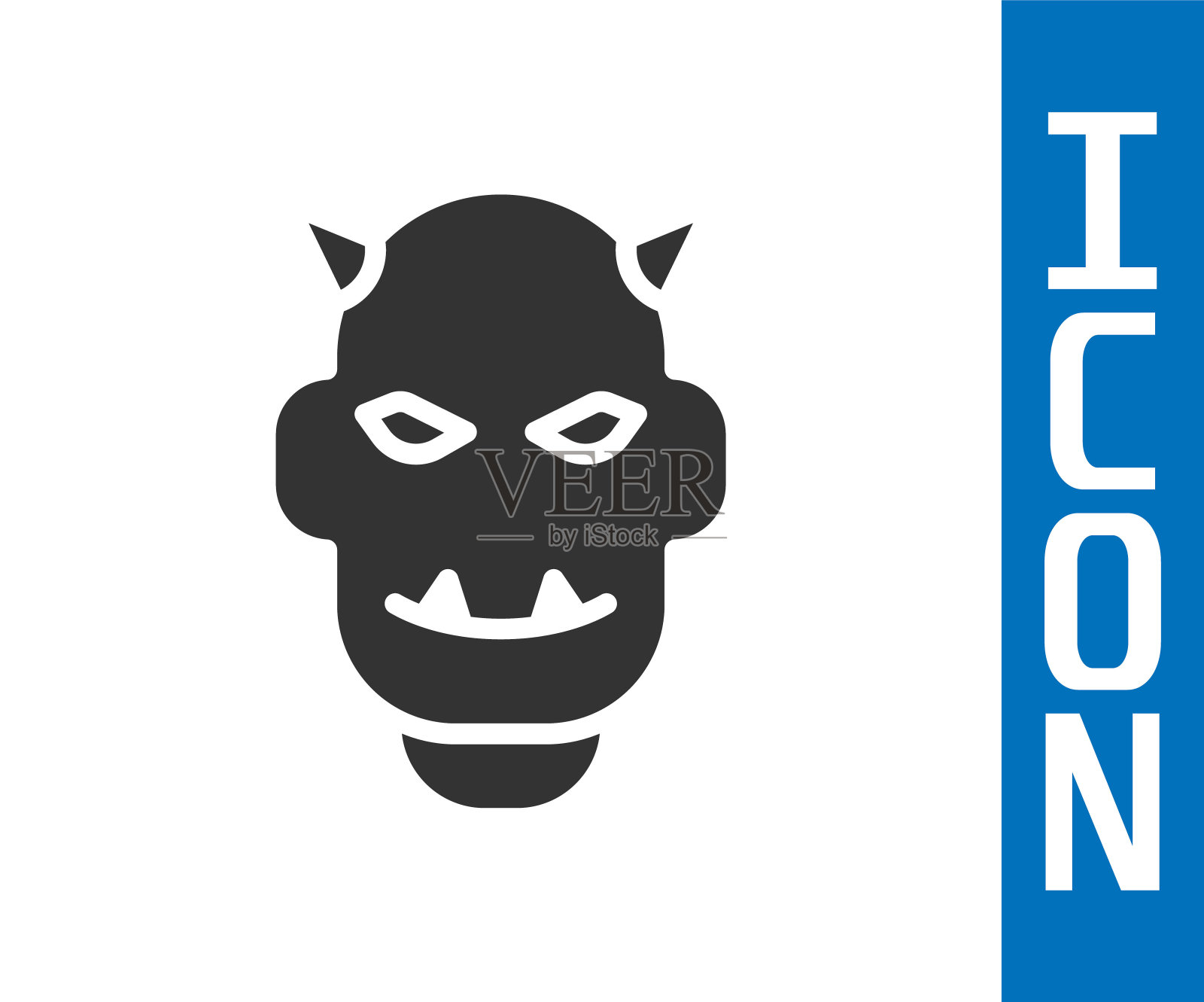 灰色面具的恶魔与角图标孤立在白色背景。向量插画图片素材