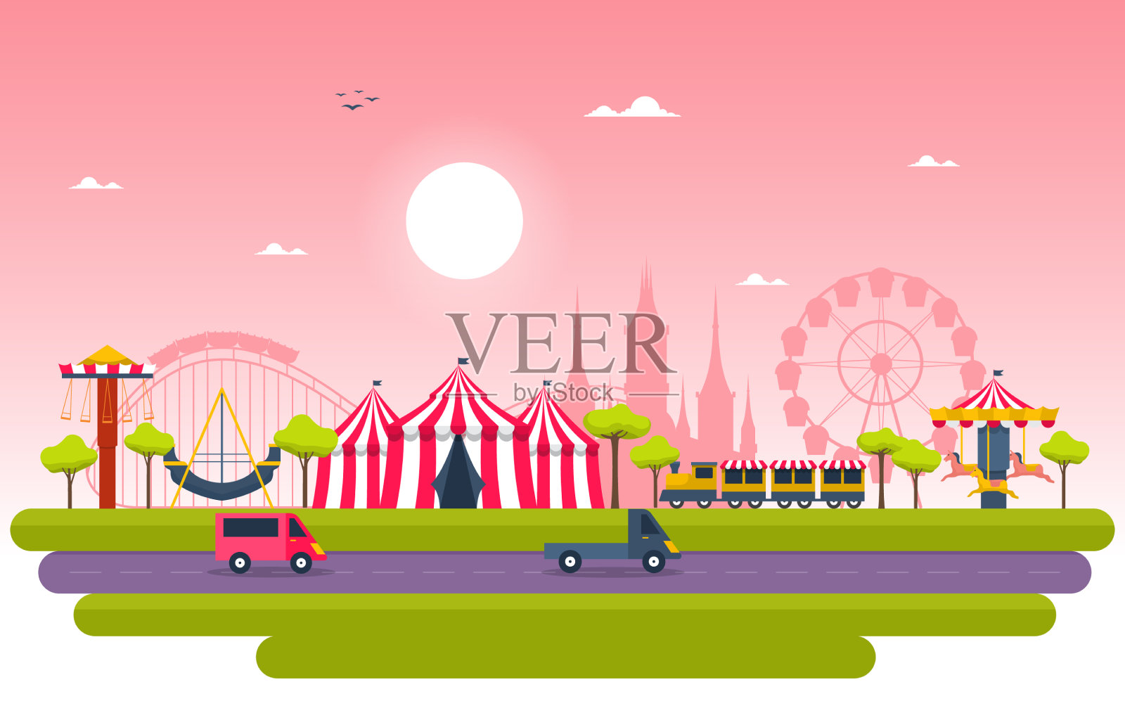 马戏旋转木马游乐园节日快乐插画图片素材