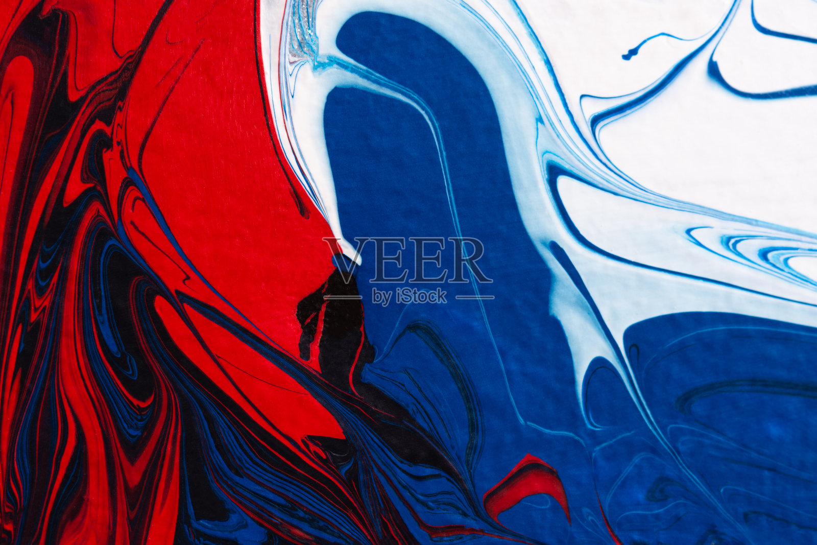 抽象绘画的现代背景。红色，黑色，蓝色闪亮的流体艺术。照片摄影图片