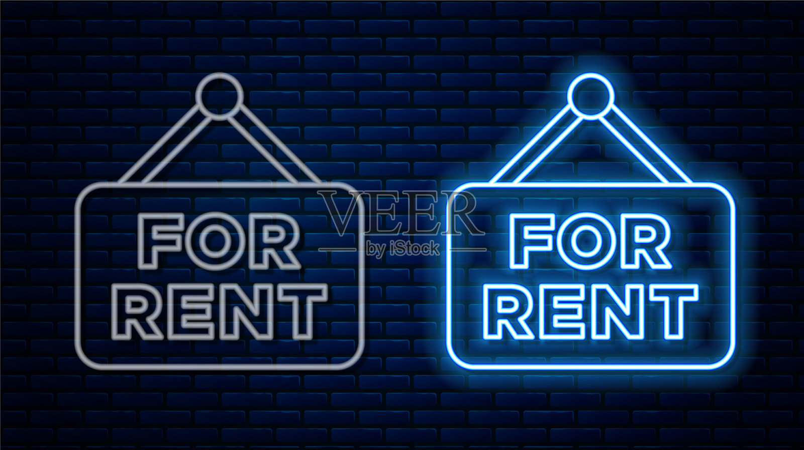 发光的霓虹灯线悬挂的标志与文字出租插画图片素材