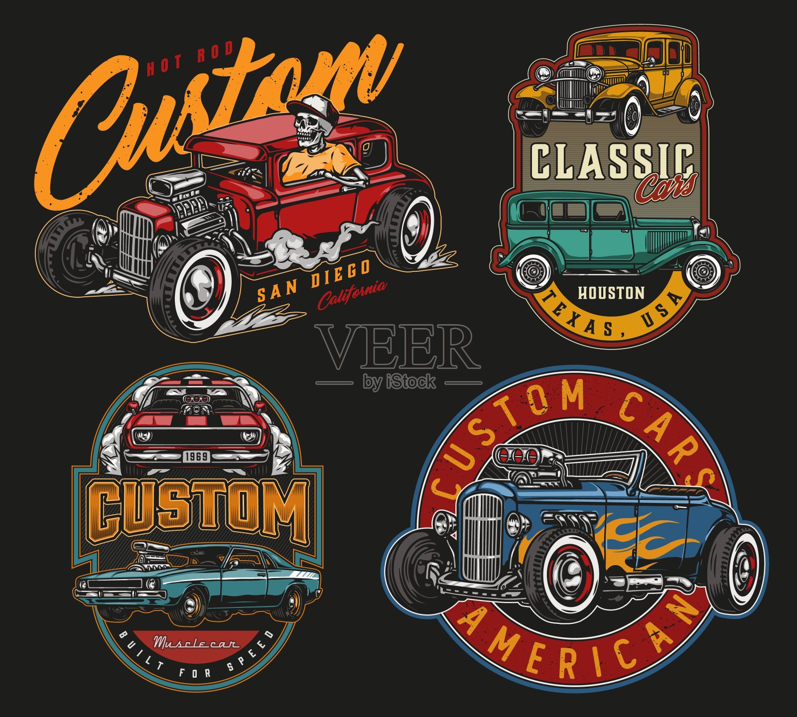 定制汽车复古的彩色设计设计元素图片