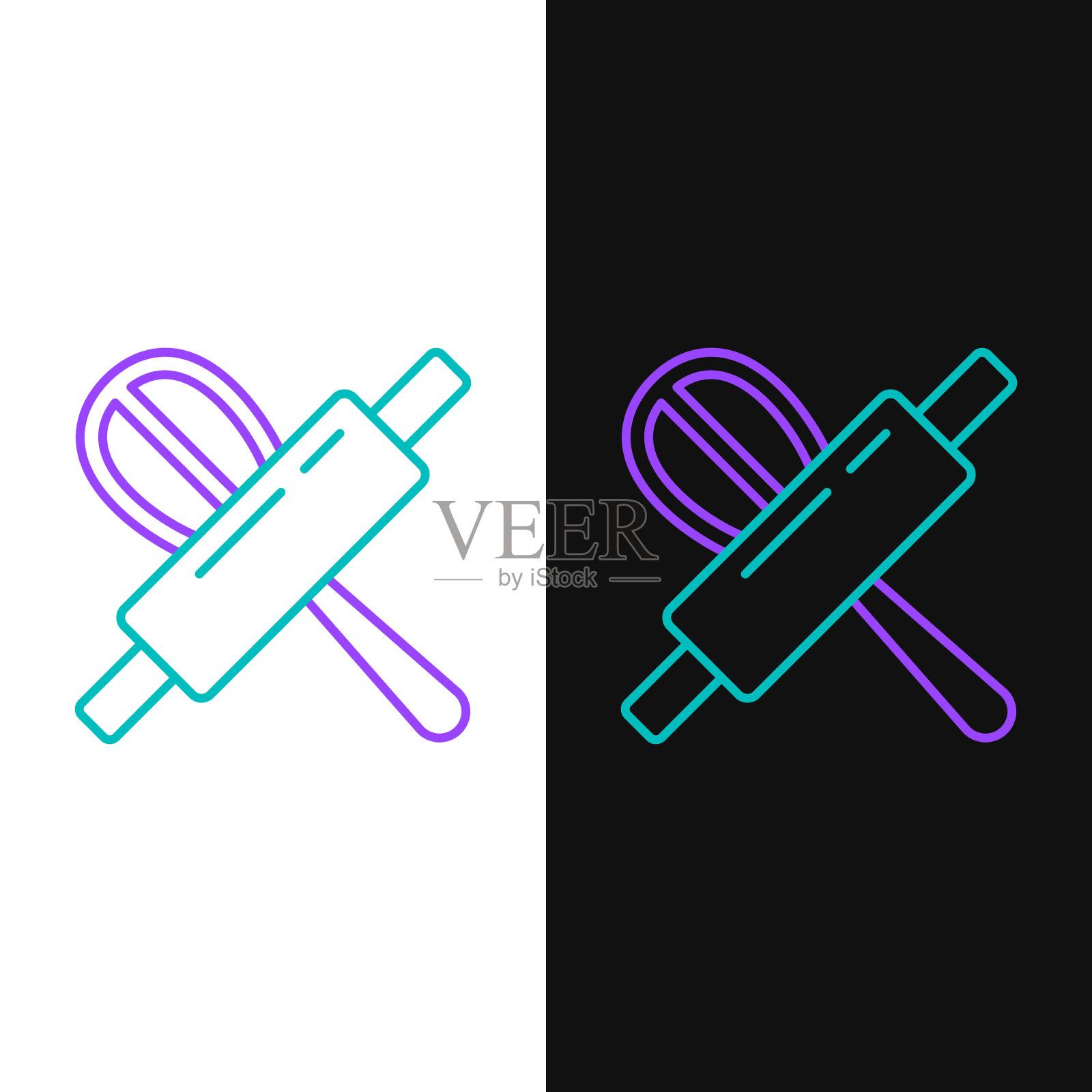 线厨房搅拌器和擀面杖图标隔离插画图片素材