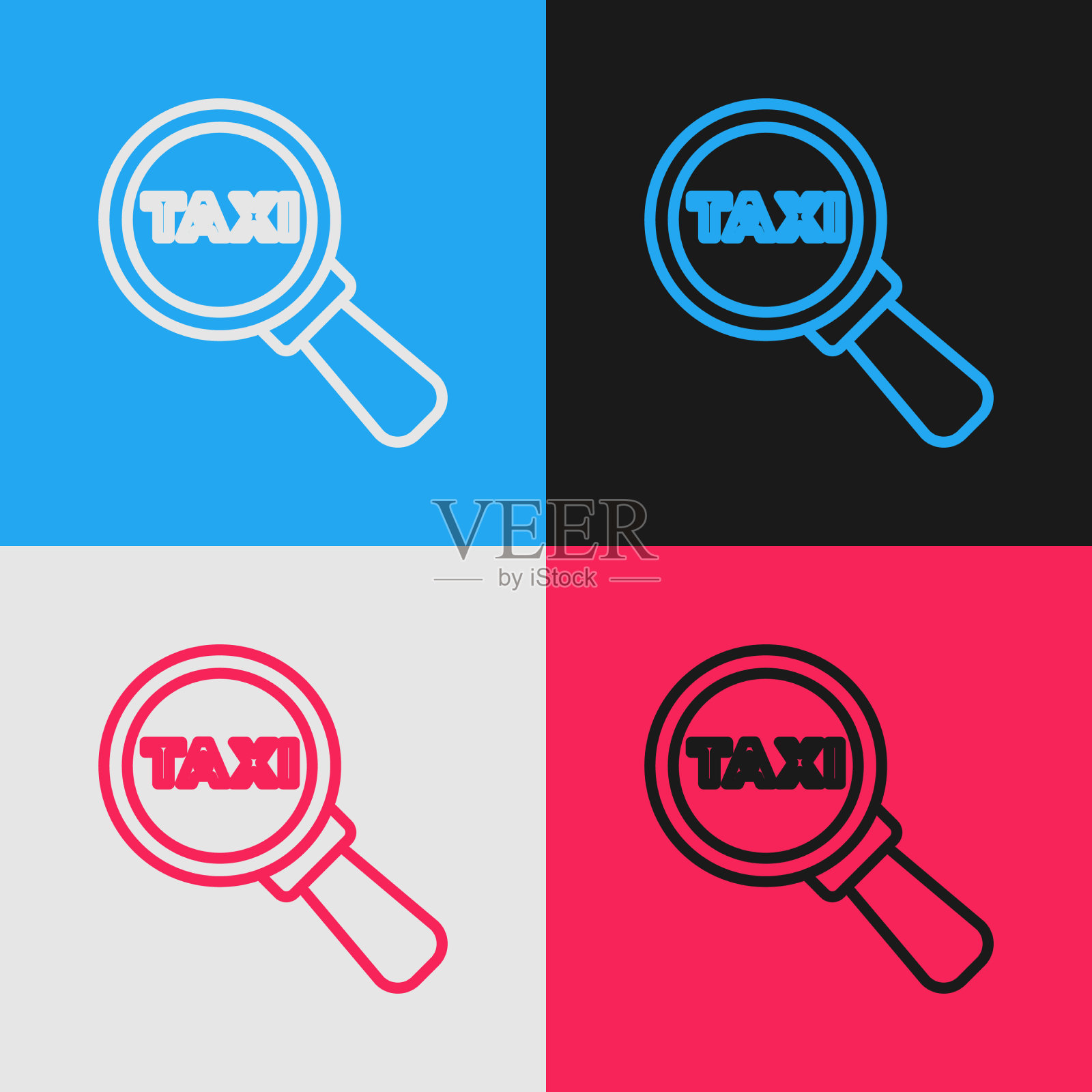 波普艺术线放大镜和出租车图标插画图片素材