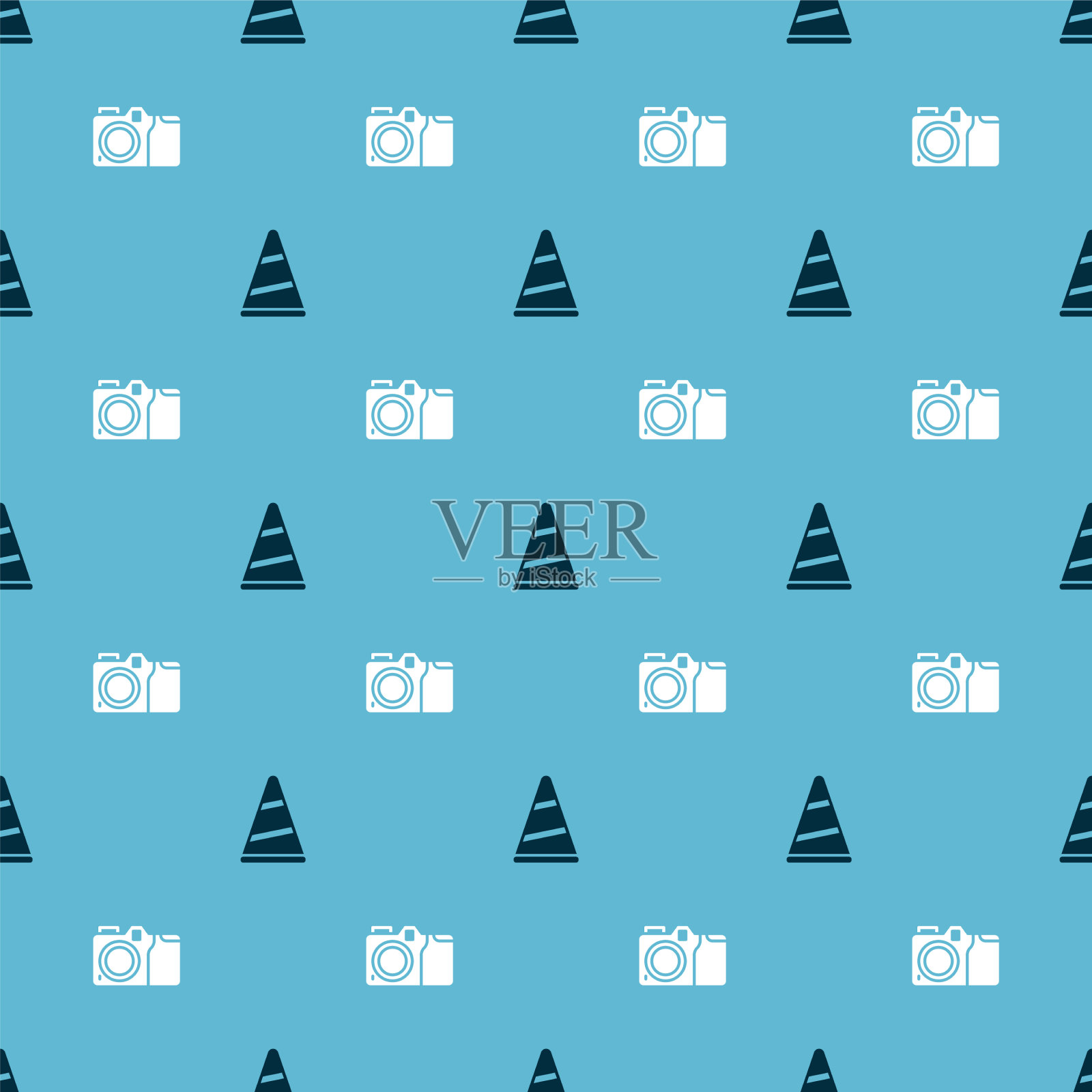 设置派对帽和照片相机在无缝模式插画图片素材