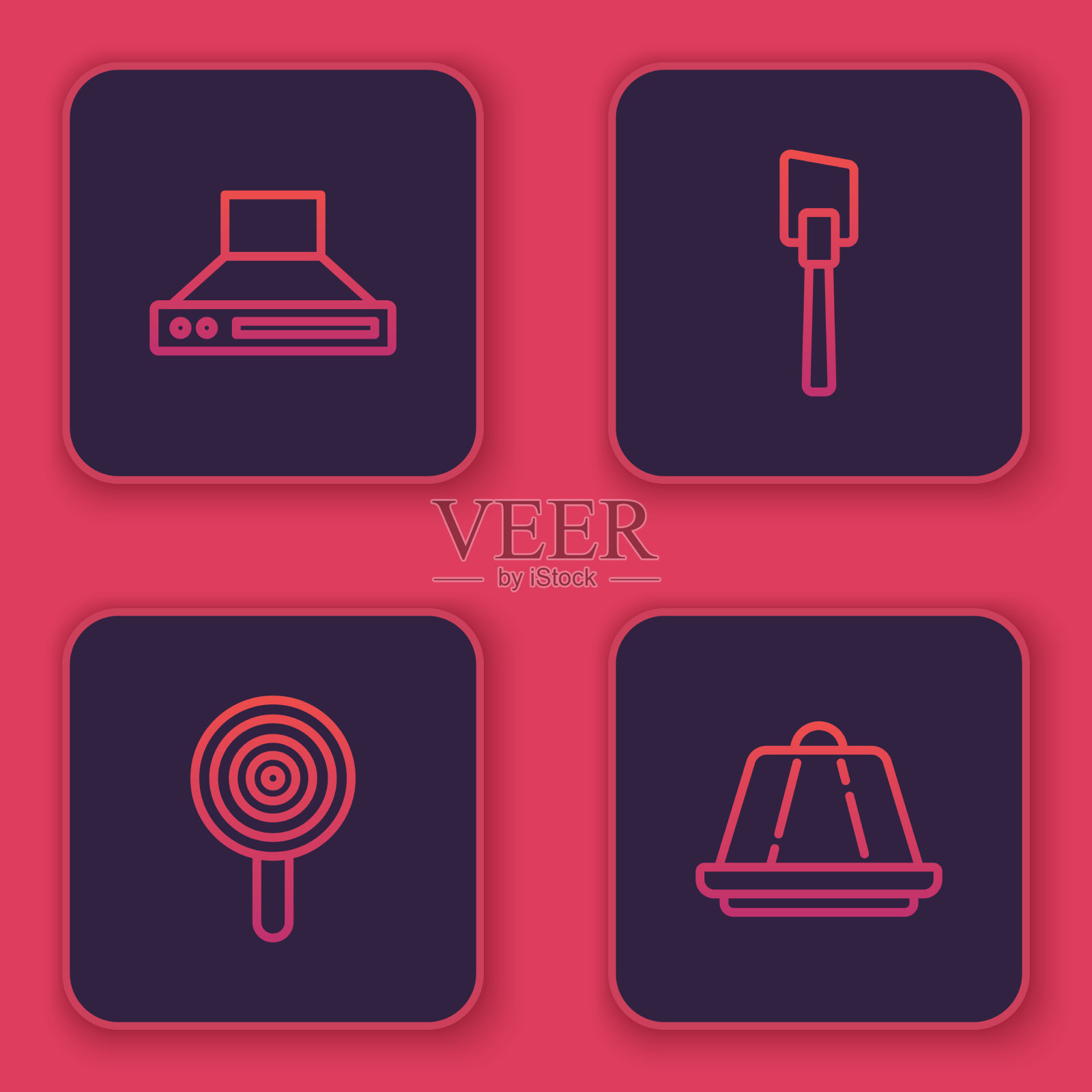 设置线厨房抽油扇棒棒糖铲图标素材