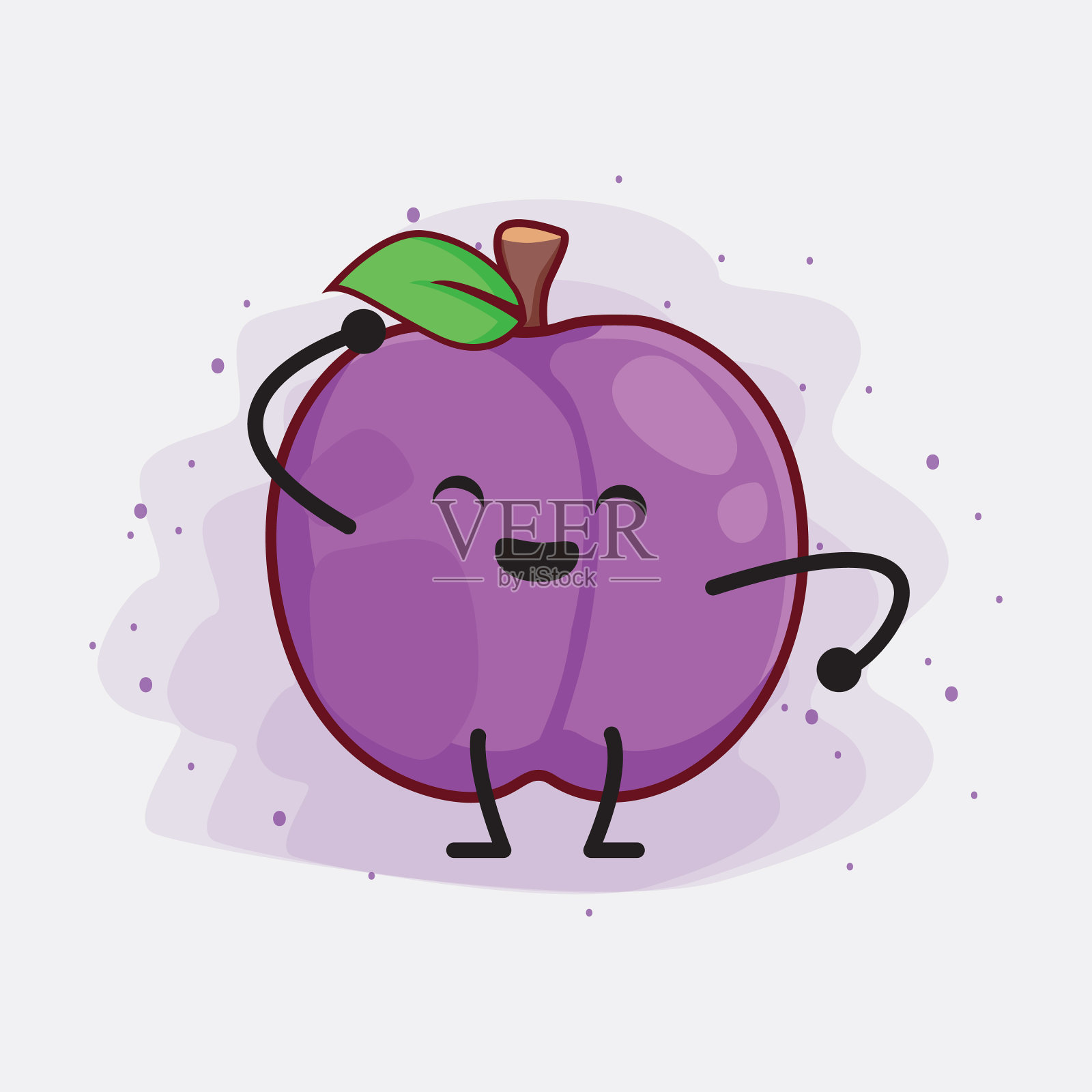 可爱的梅子水果性格，简单的脸和手插画图片素材