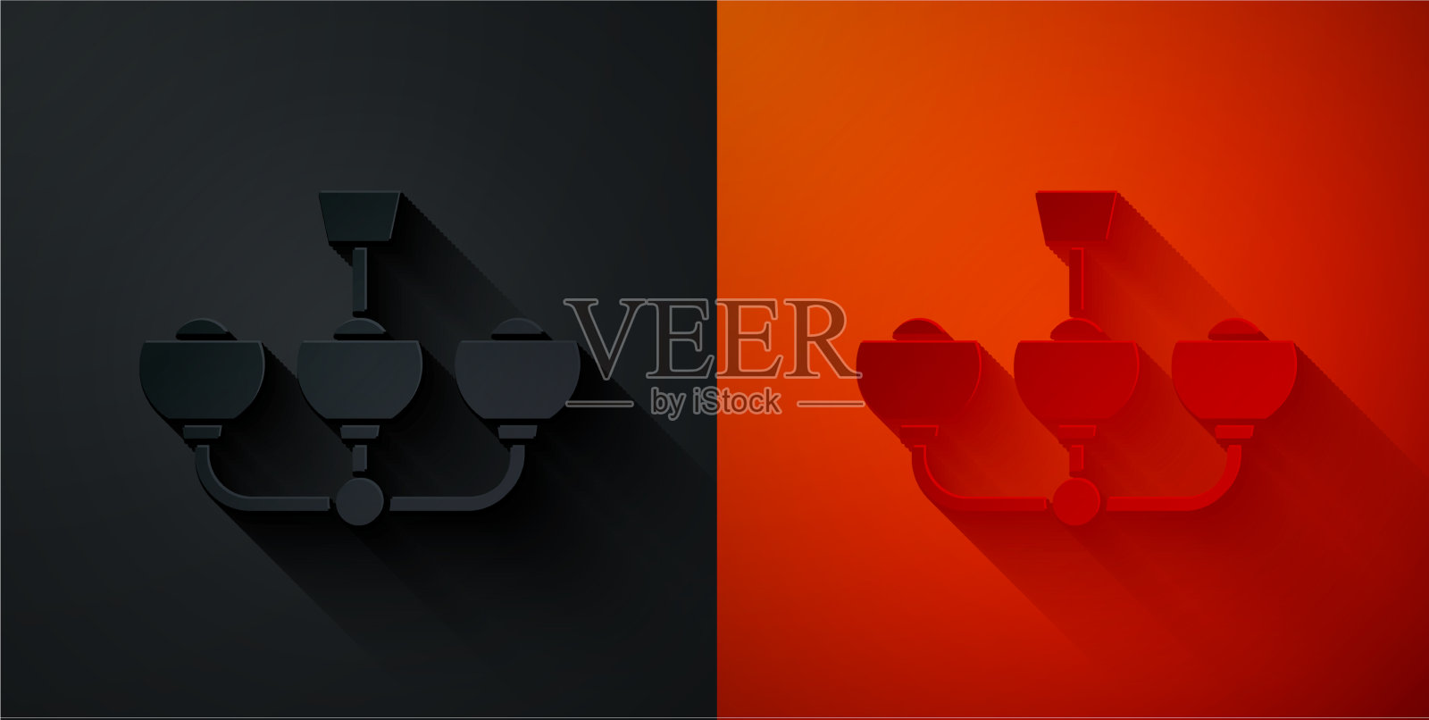 剪纸吊灯图标孤立在黑色和插画图片素材