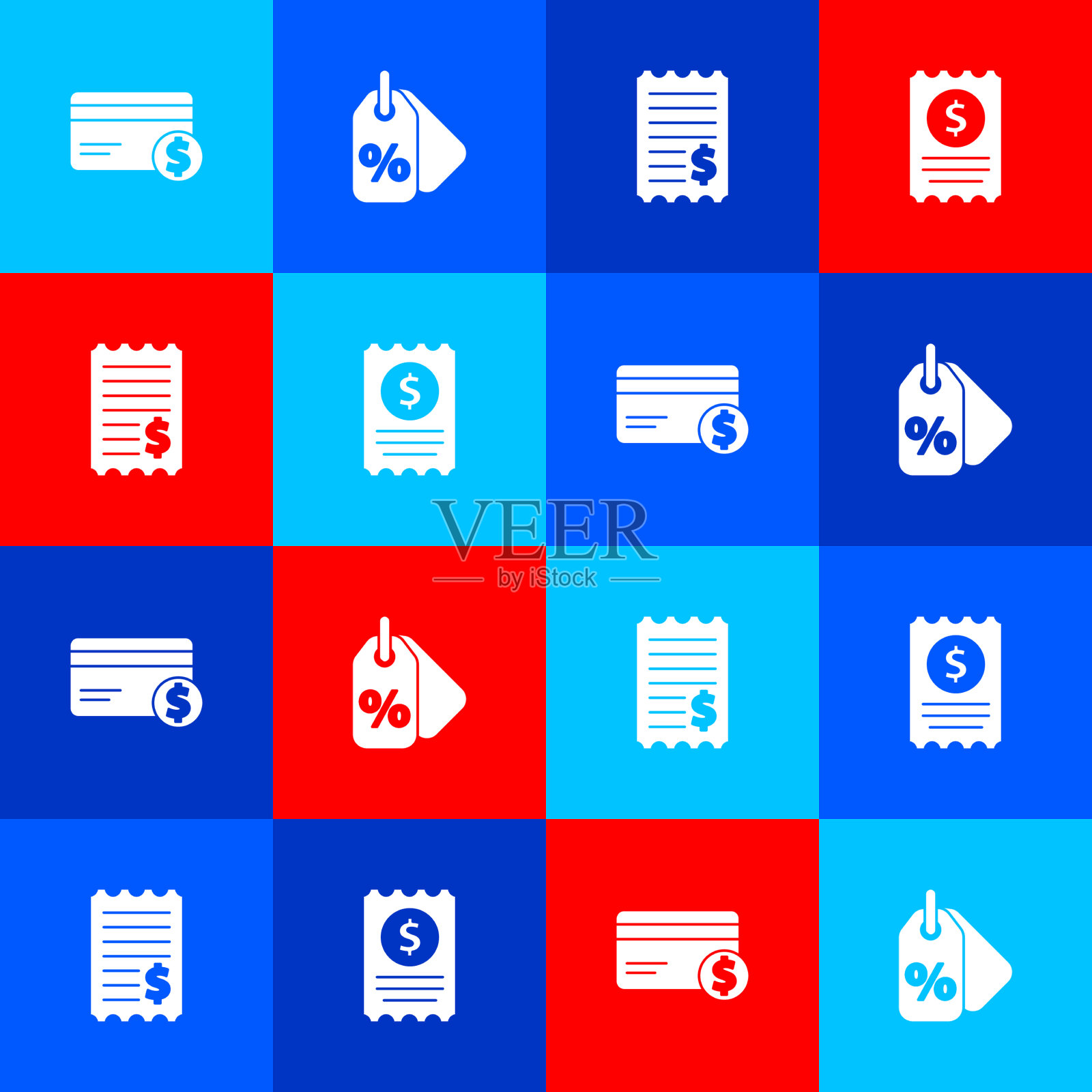 设置信用卡和美元折扣百分比标签图标素材