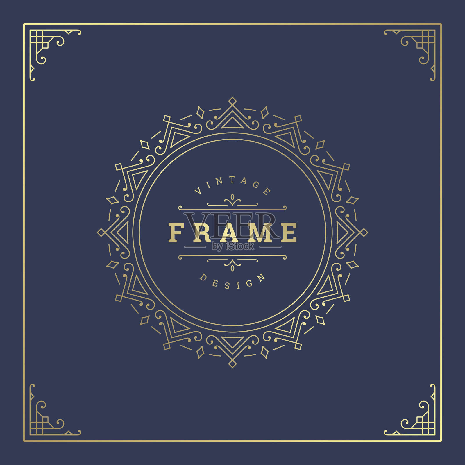 复古花饰旋涡线框插画图片素材