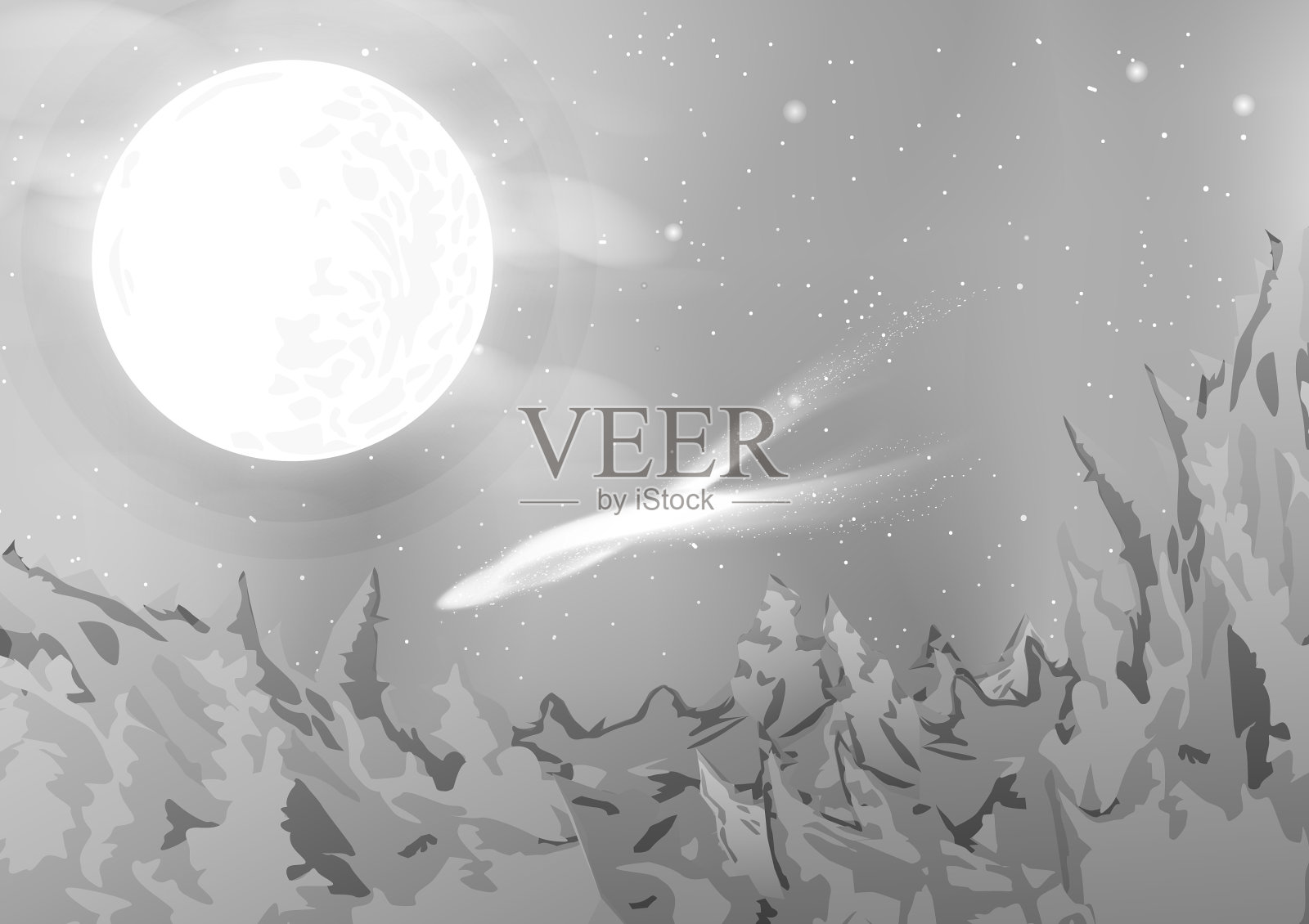 月亮在夜空单色星系和空间插画图片素材