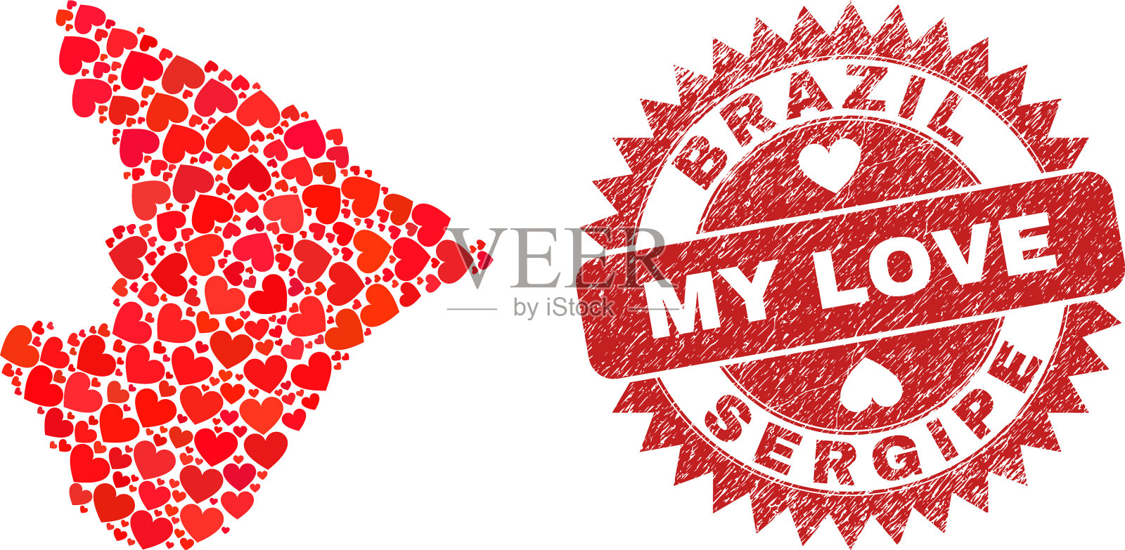 我的爱橡胶印章和塞吉州地图可爱插画图片素材