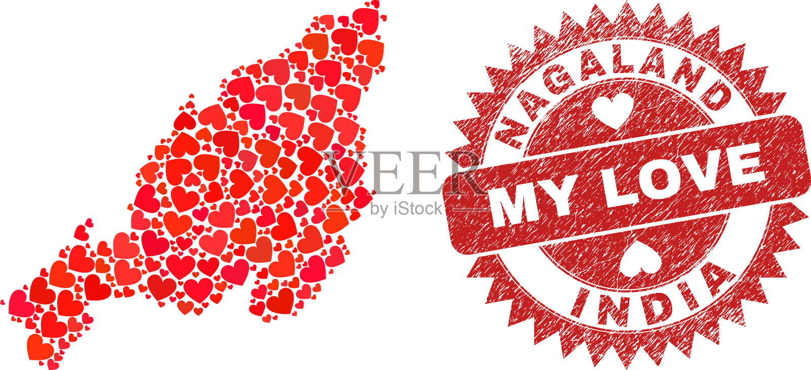 我的爱人在印和那加兰州地图上刻字插画图片素材